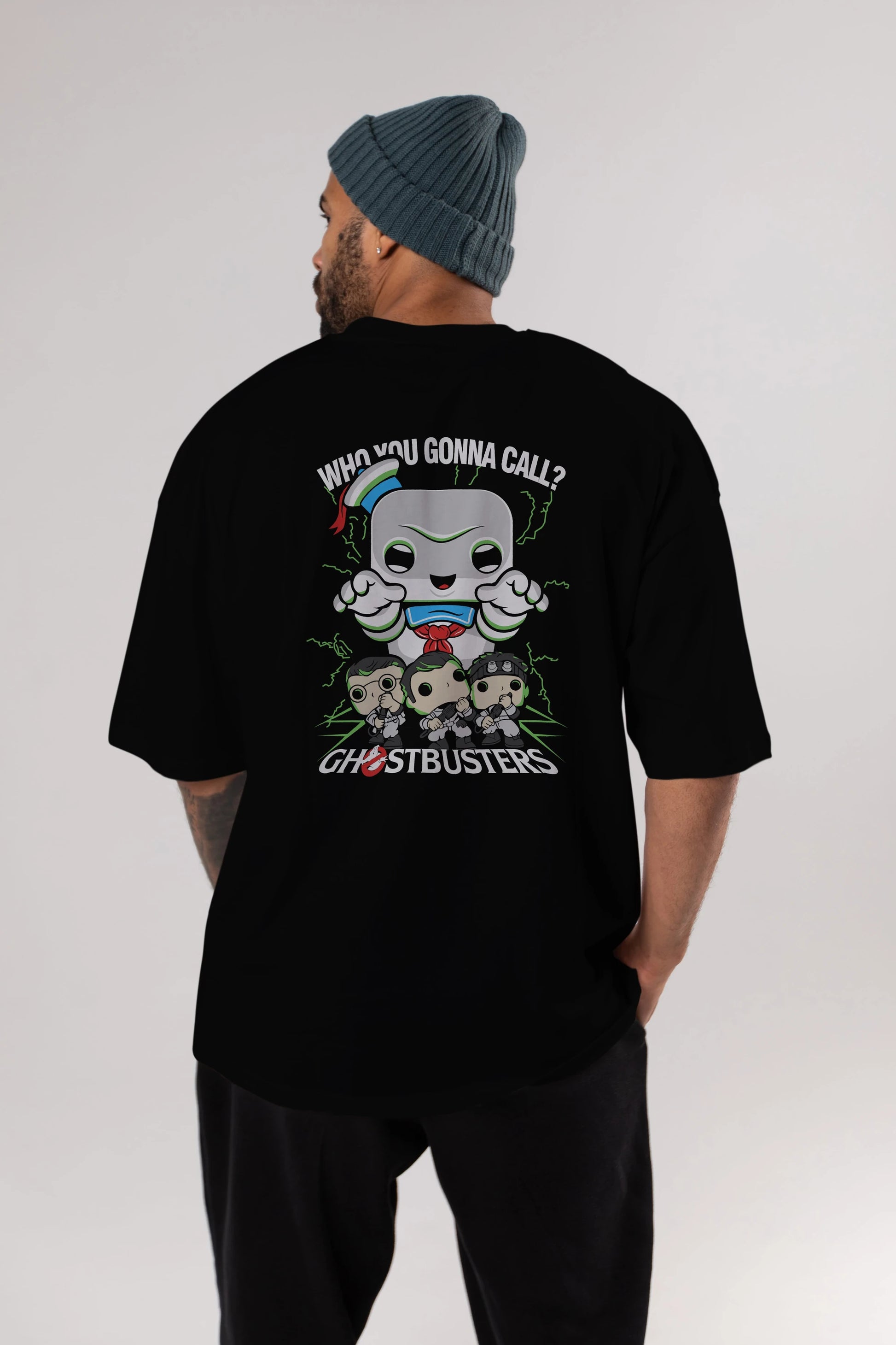 Ghostbusters Arka Baskılı Oversize t-shirt Erkek Kadın Unisex %100 Pamuk Bisiklet Yaka tişort