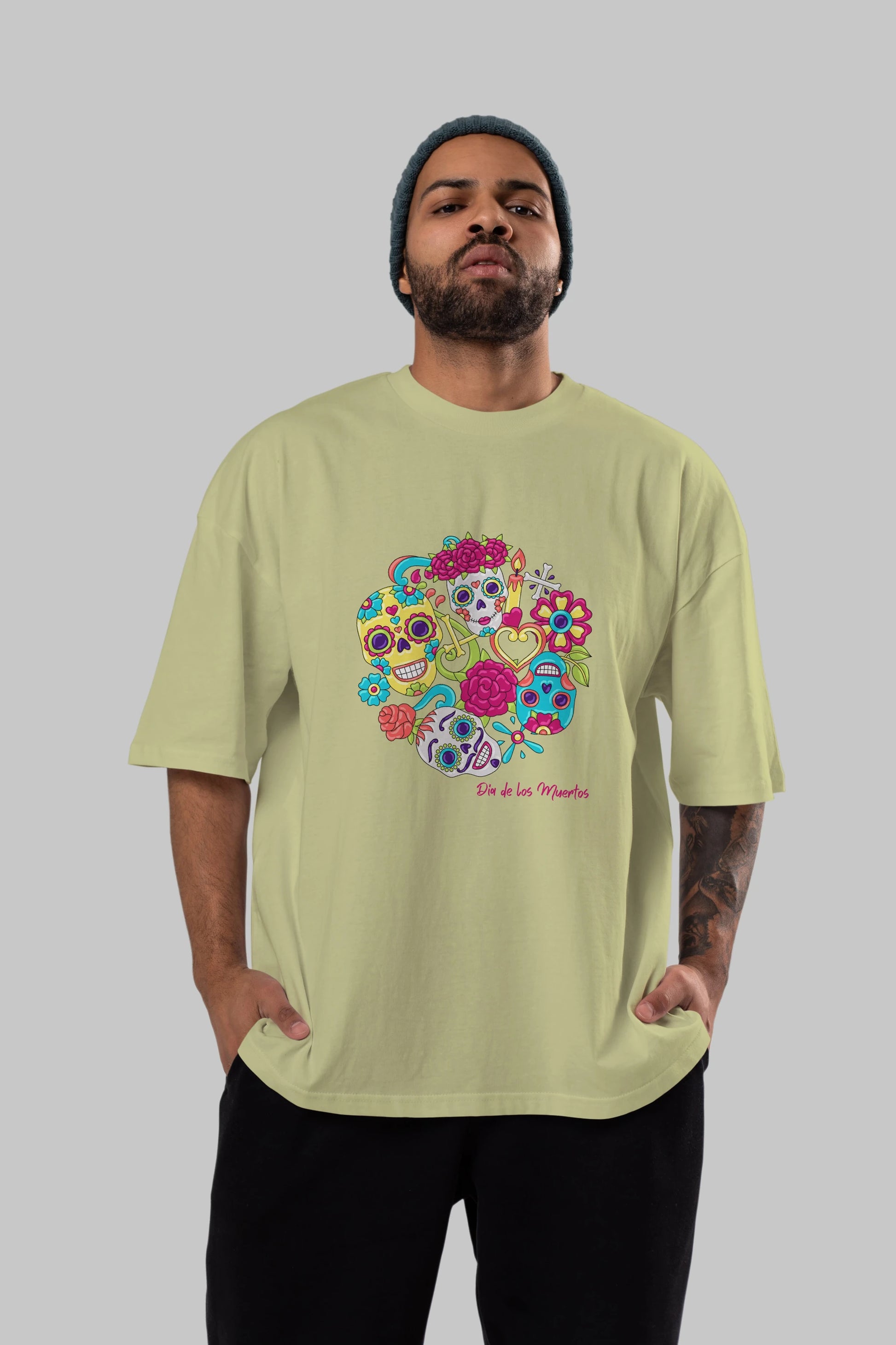 Dia de los Muertos Ön Baskılı Oversize t-shirt Erkek Kadın Unisex