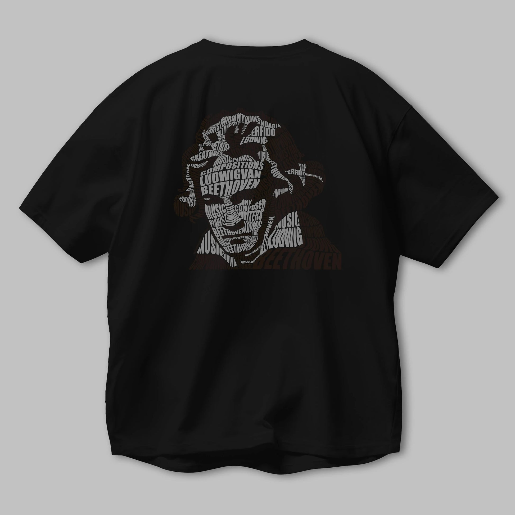 Ludwig van Beethoven Calligram Arka Baskılı Oversize t-shirt %100 pamuk Erkek Kadın Unisex