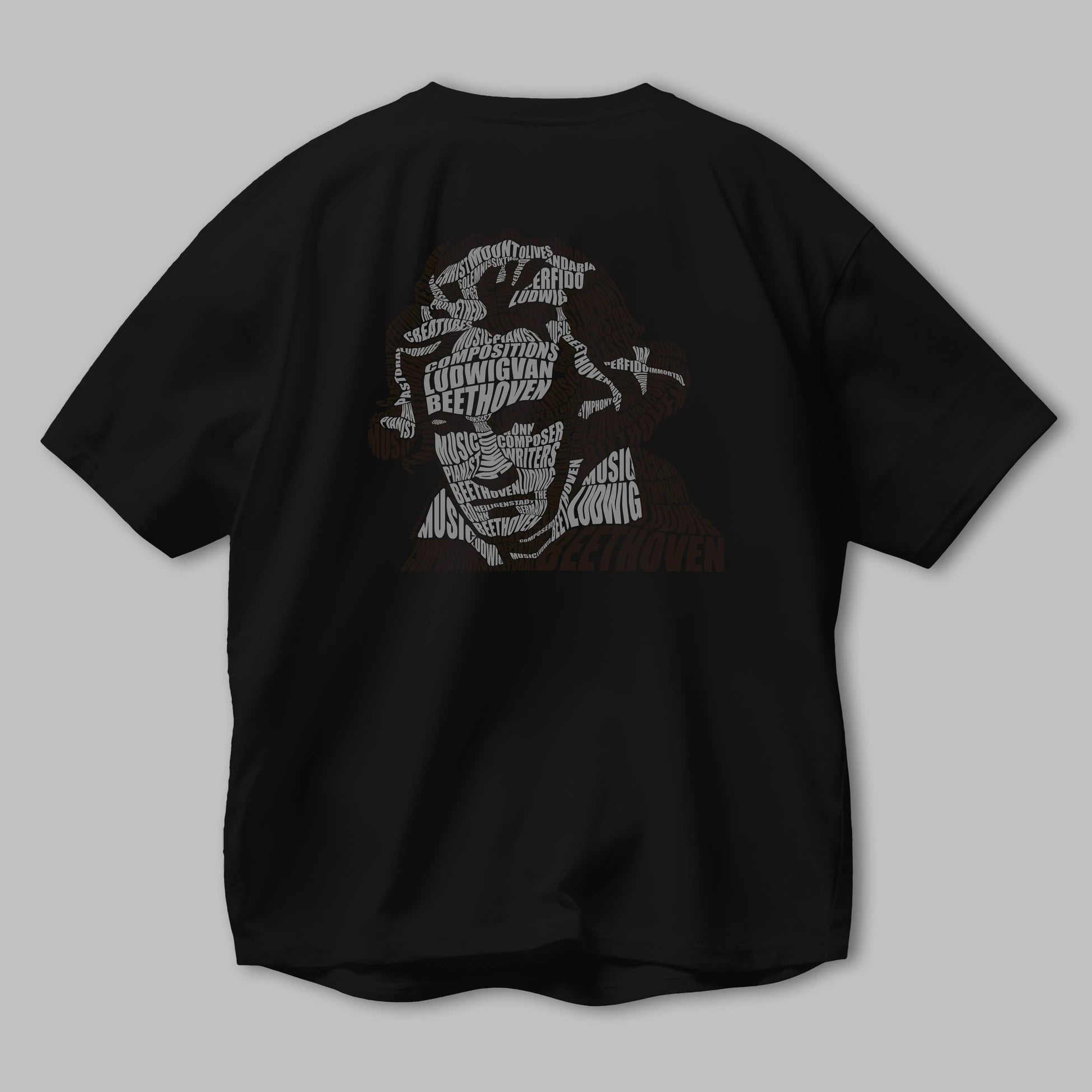Ludwig van Beethoven Calligram Arka Baskılı Oversize t-shirt %100 pamuk Erkek Kadın Unisex