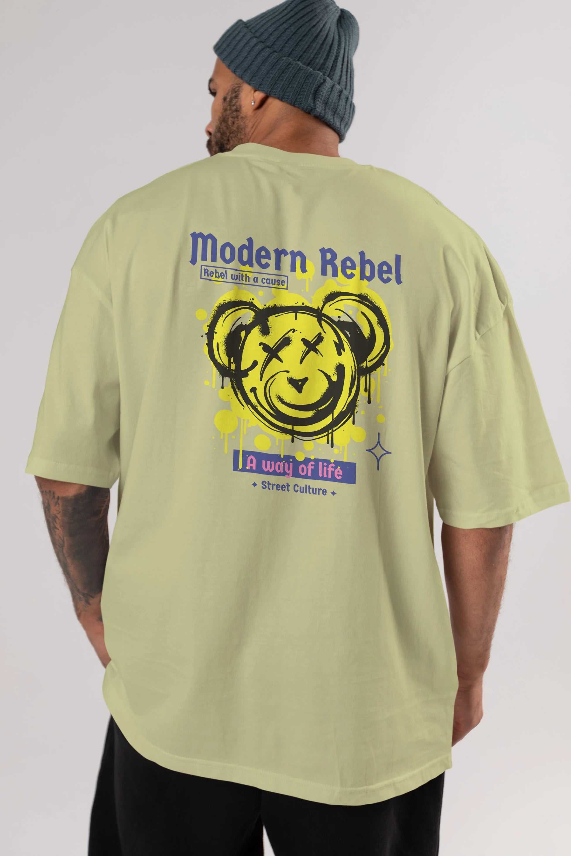 Modern Rebel Bear Arka Baskılı Oversize t-shirt Erkek Kadın Unisex