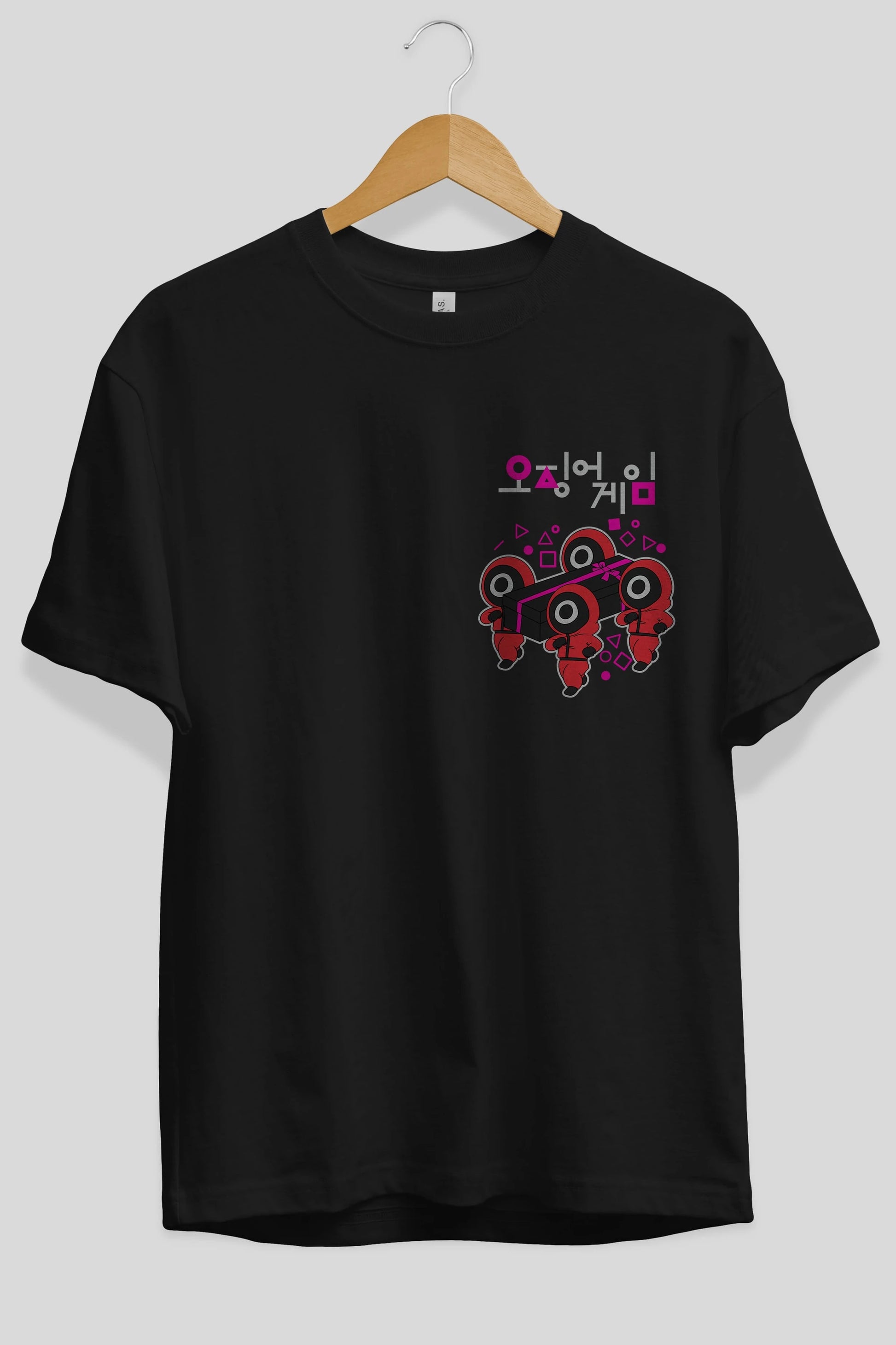 Squid Game (6) Ön Sol Baskılı Oversize t-shirt Erkek Kadın Unisex %100 Pamuk Bisiklet Yaka tişort