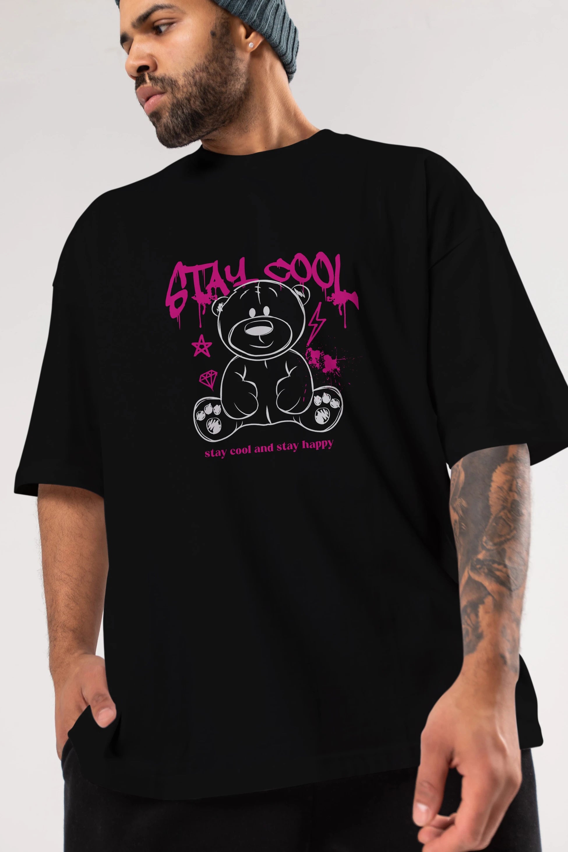 Teddy Bear Stay Cool Ön Baskılı Oversize t-shirt Erkek Kadın Unisex