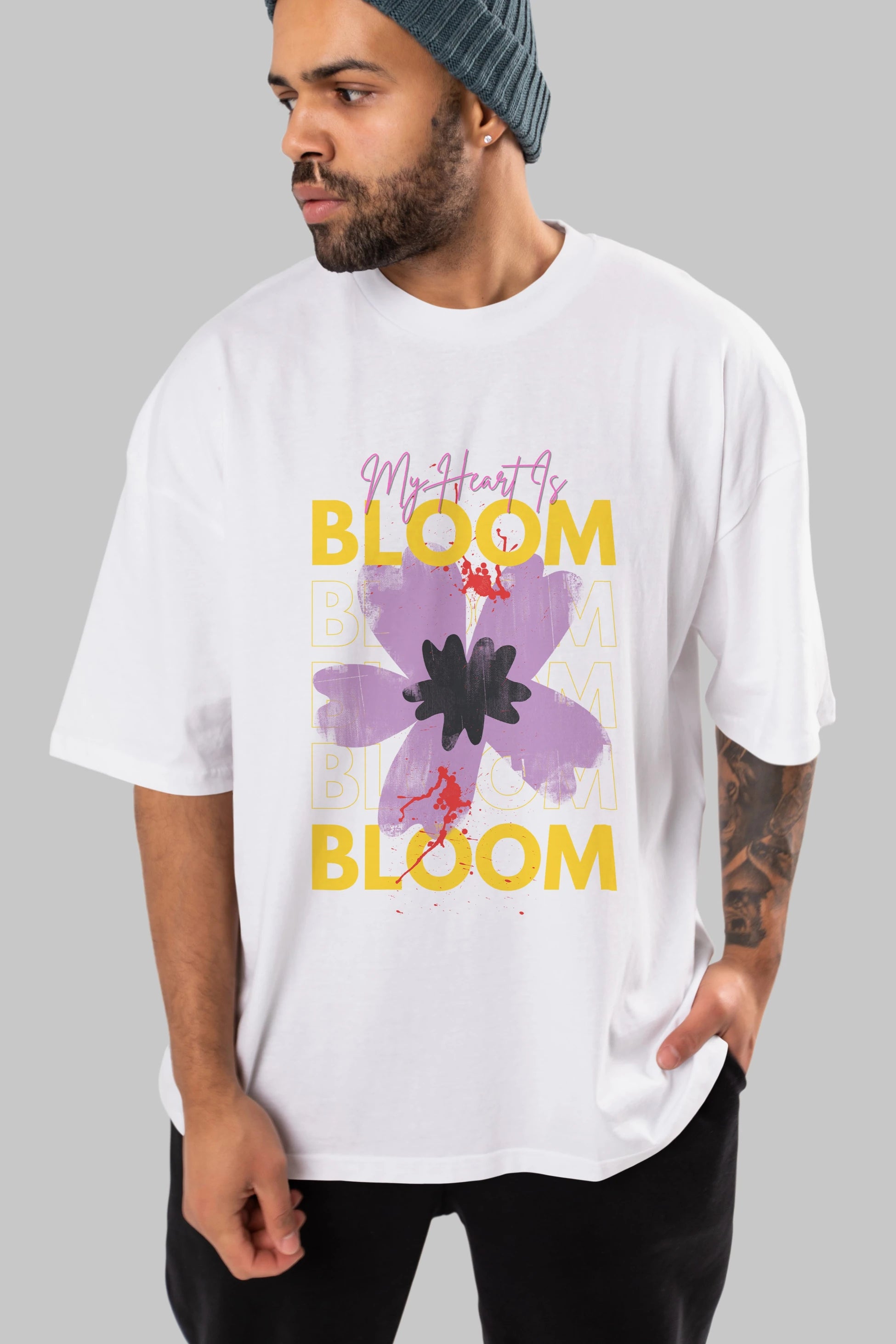 Bloom Yazılı Ön Baskılı Oversize t-shirt Erkek Kadın Unisex