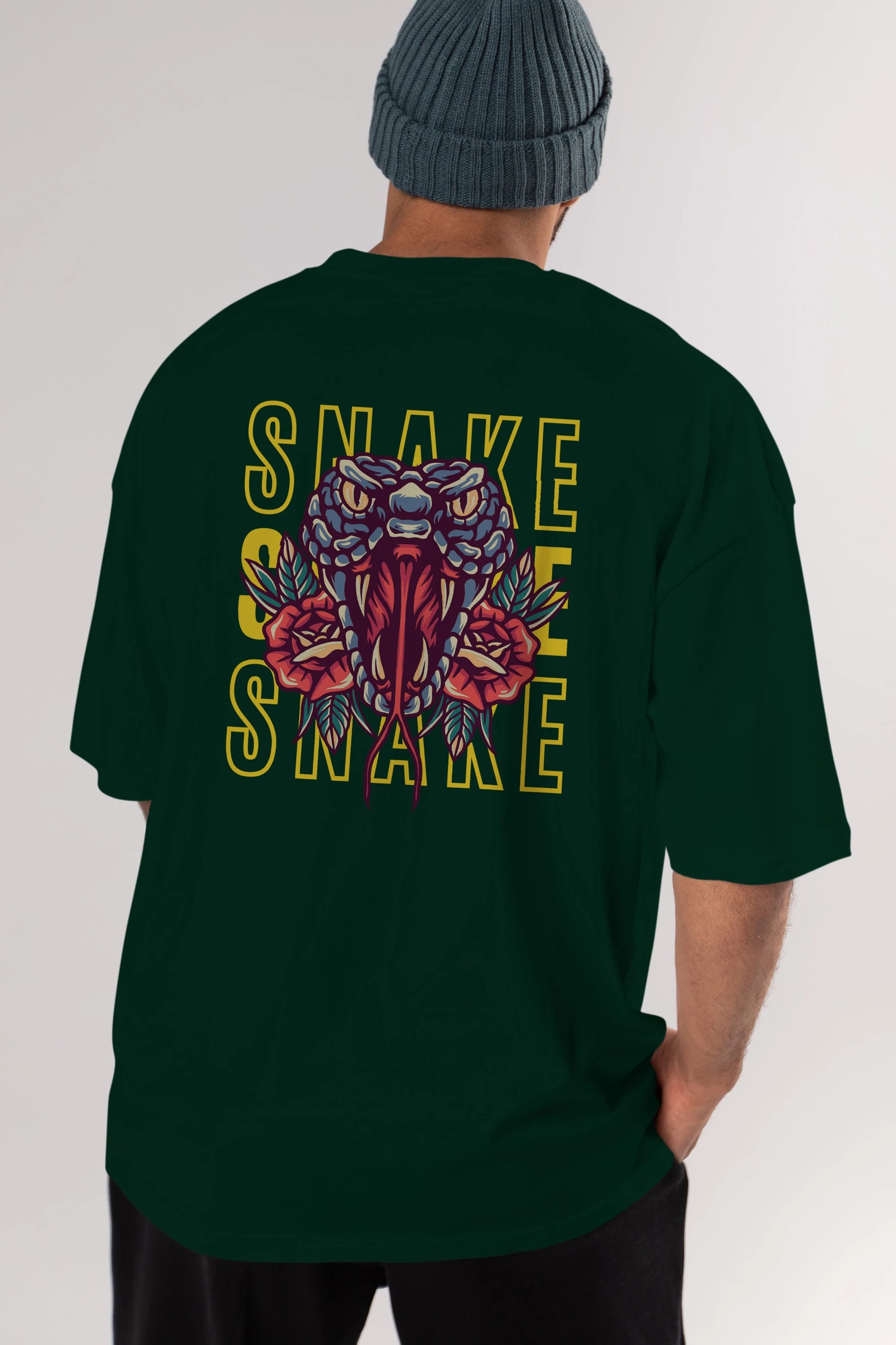 Snake Arka Baskılı Oversize t-shirt Erkek Kadın Unisex