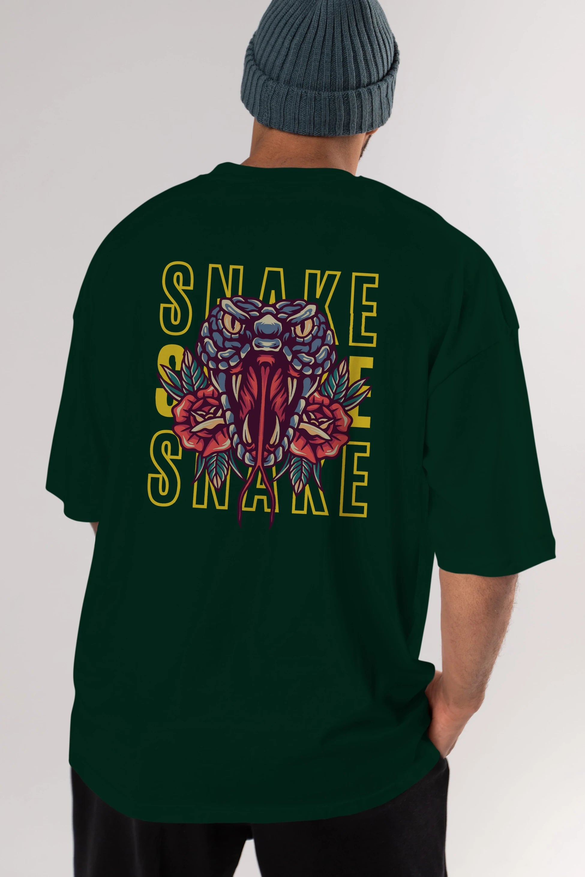 Snake Arka Baskılı Oversize t-shirt Erkek Kadın Unisex