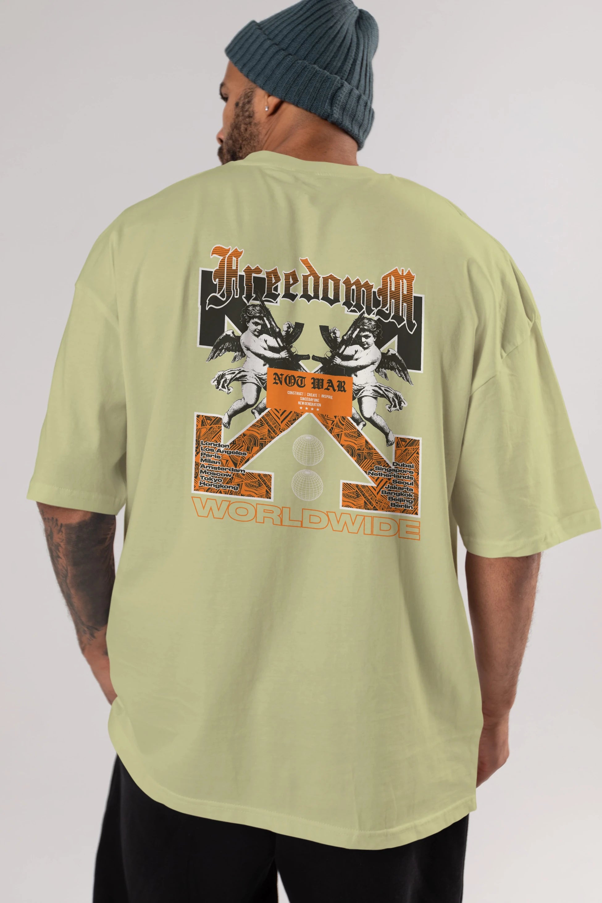 Freedom Worldwide Arka Baskılı Oversize t-shirt Erkek Kadın Unisex