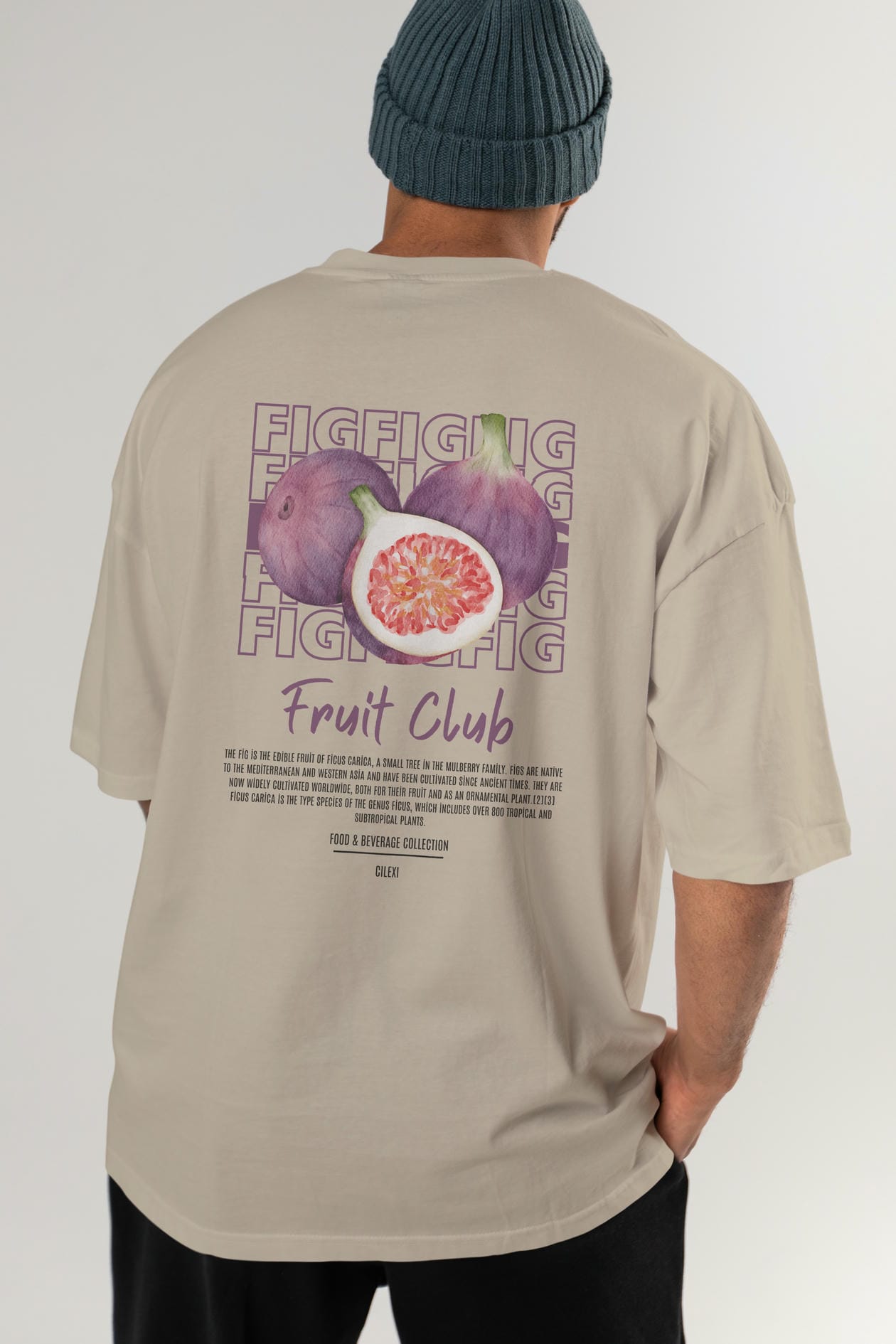 Fig Arka Baskılı Oversize t-shirt Erkek Kadın Pamuk Bisiklet Yaka tişort