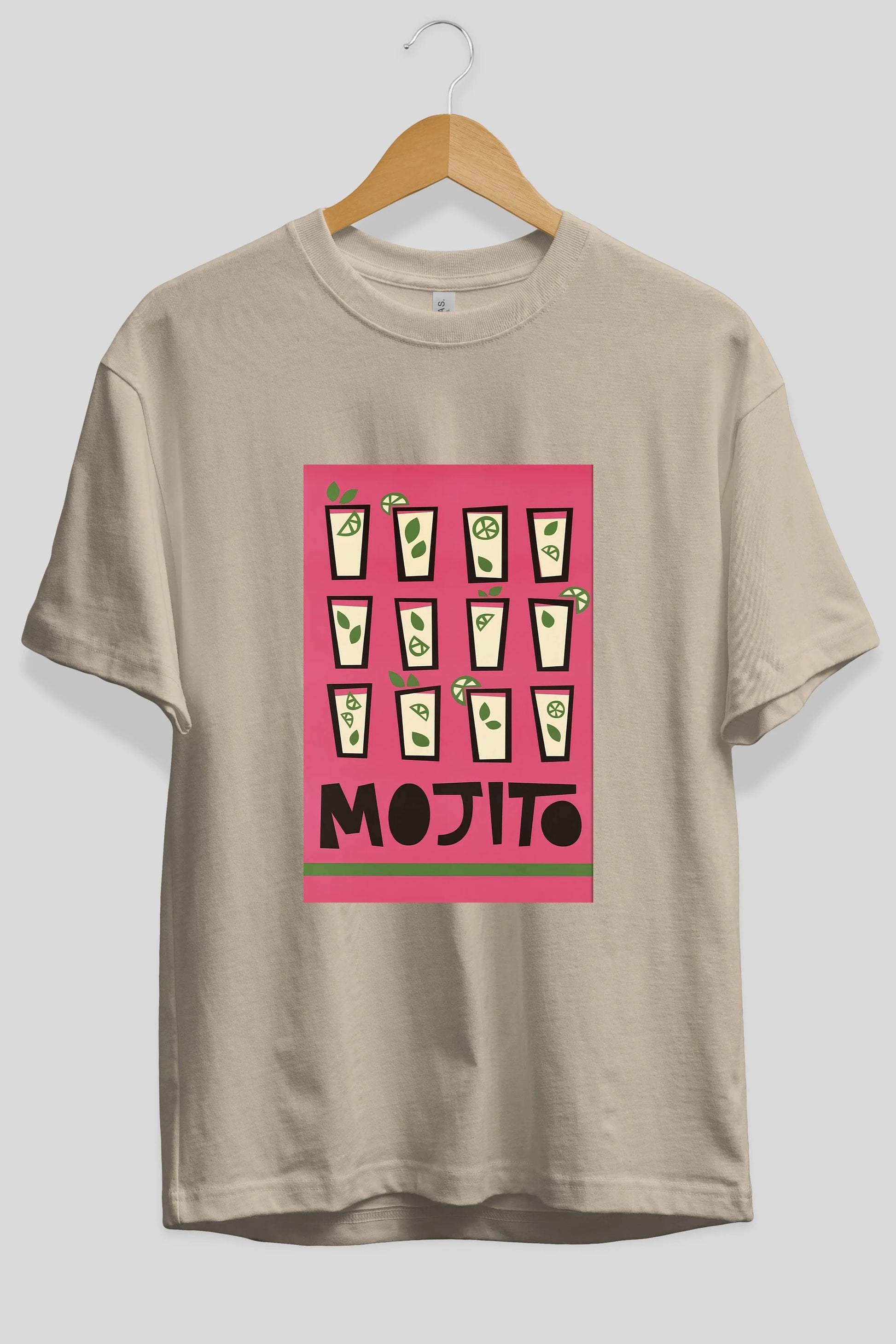 Mojito Ön Baskılı Oversize t-shirt Erkek Kadın Unisex %100 Pamuk Bisiklet Yaka tişort