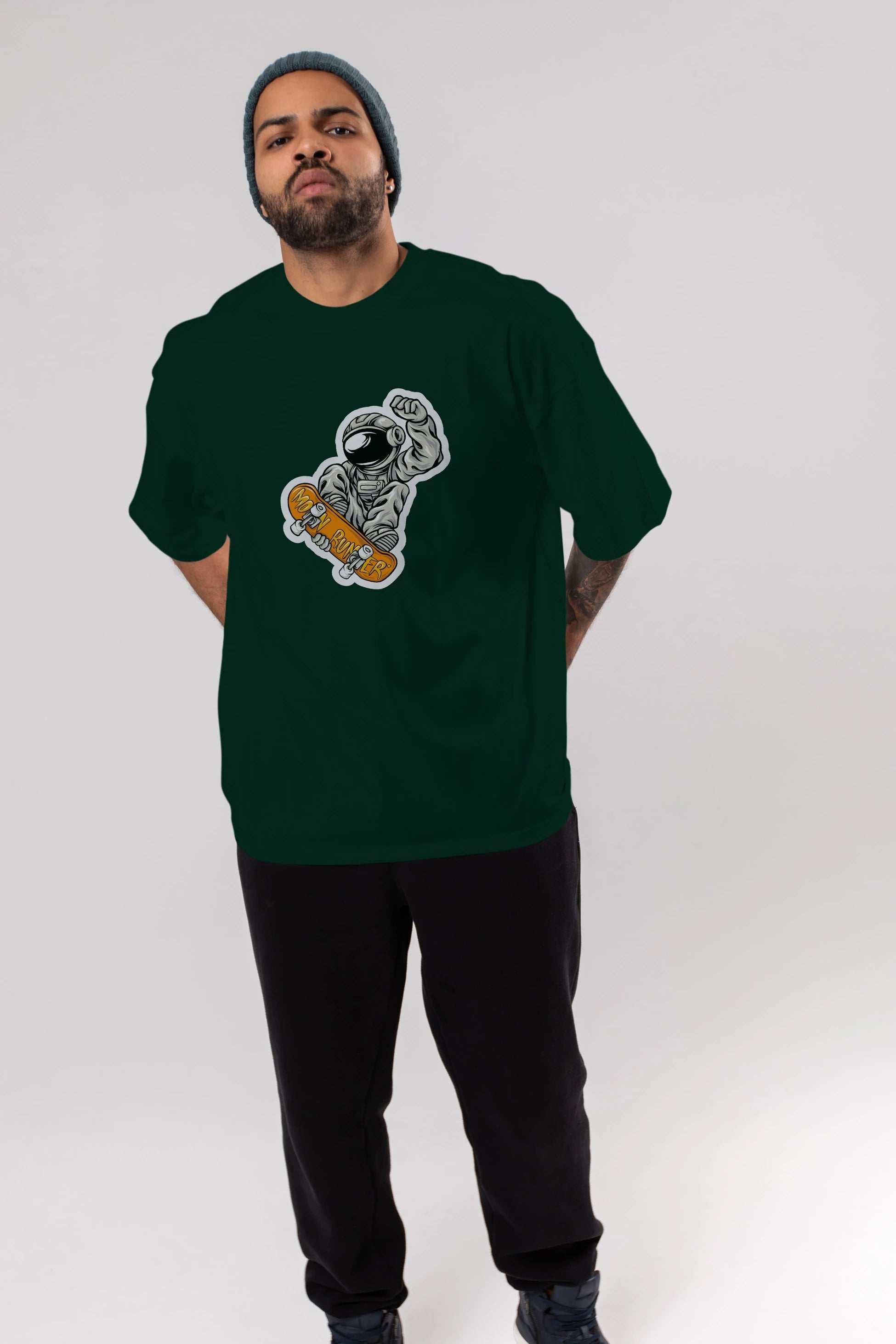 Moon Runner Sticker Ön Baskılı Oversize t-shirt Erkek Kadın Unisex
