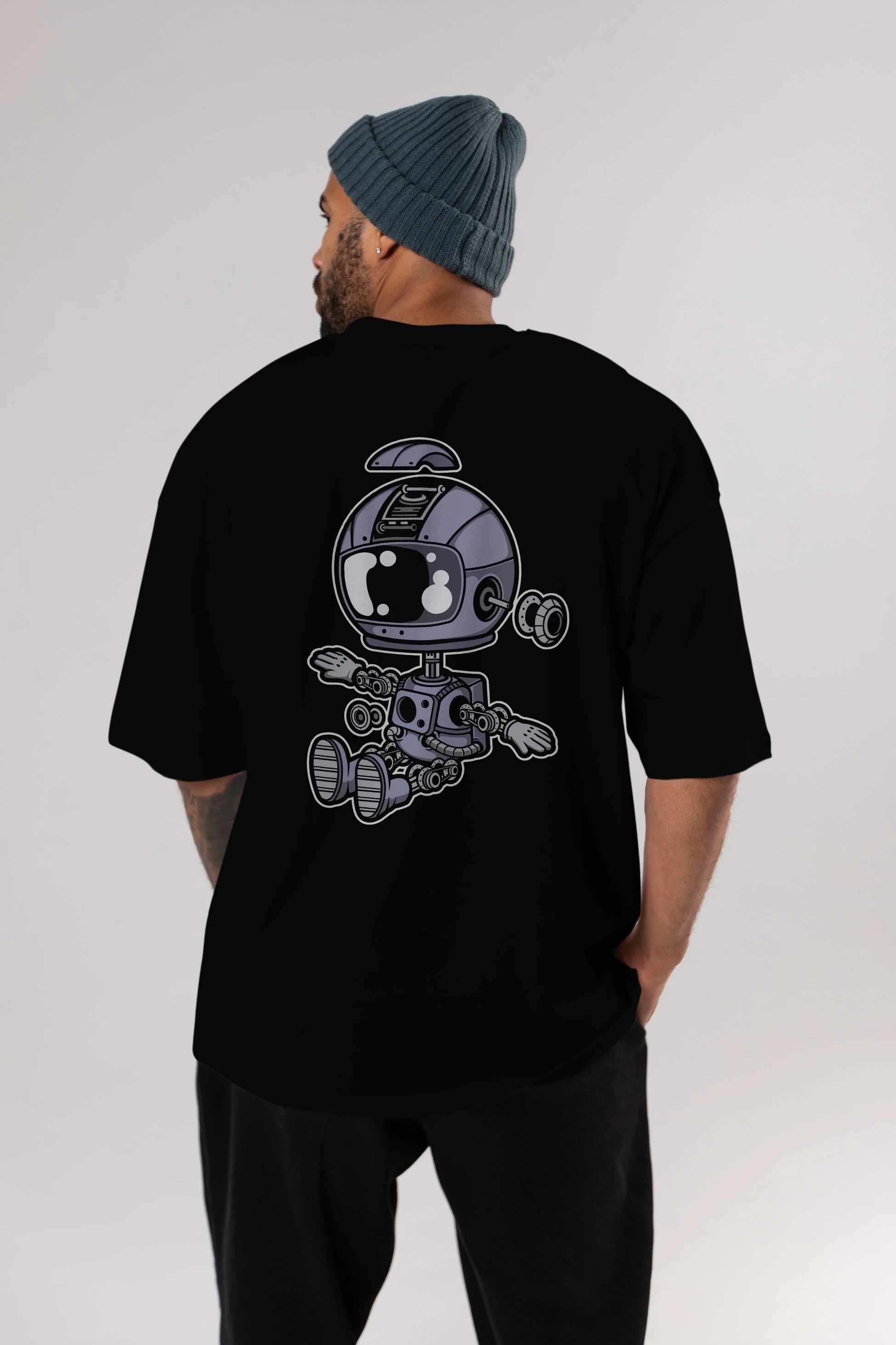 Astronaut Robot Arka Baskılı Oversize t-shirt Erkek Kadın Unisex