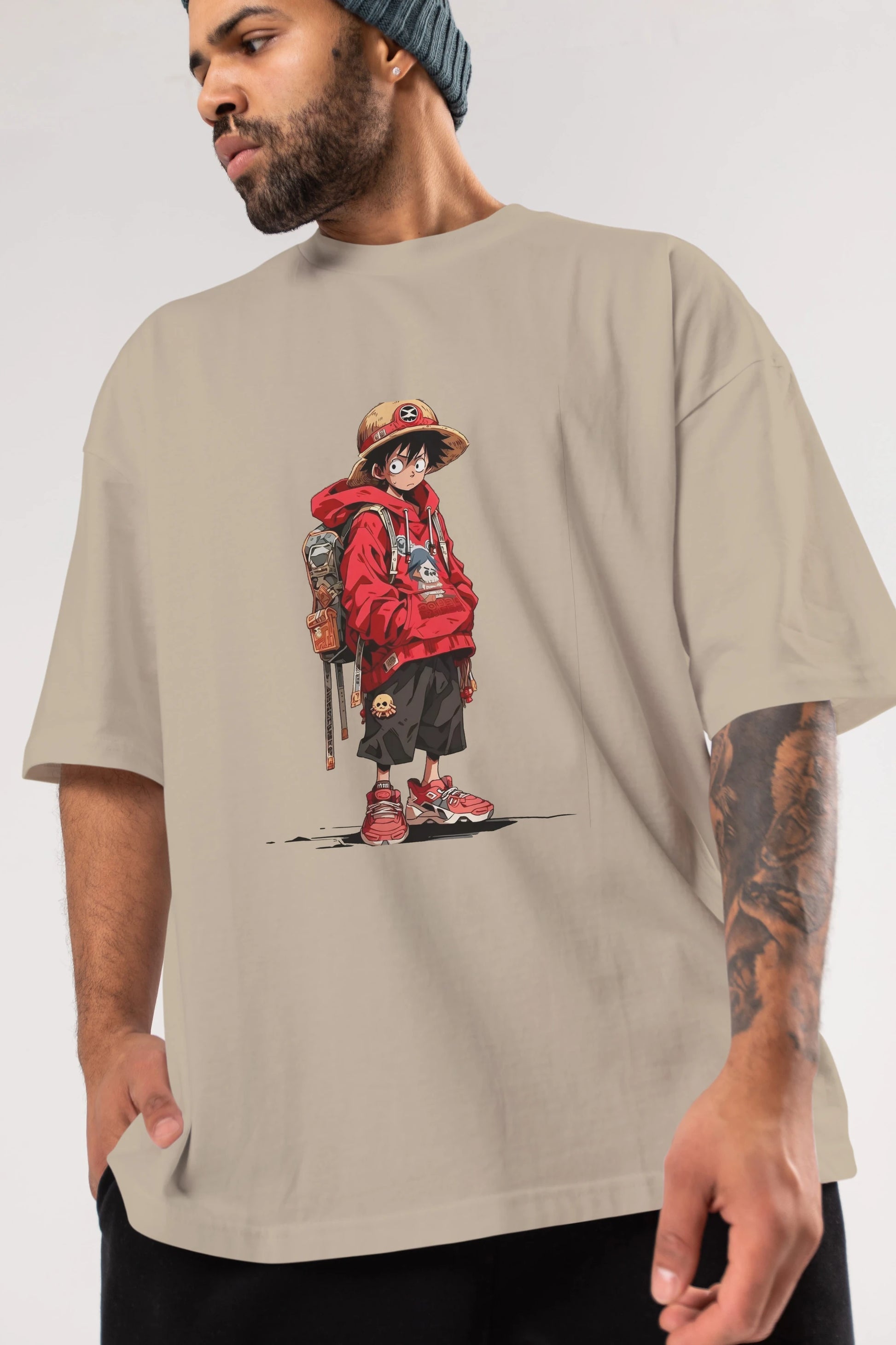 One Piece Ön Baskılı Oversize t-shirt Erkek Kadın Unisex %100 Pamuk Bisiklet Yaka tişort