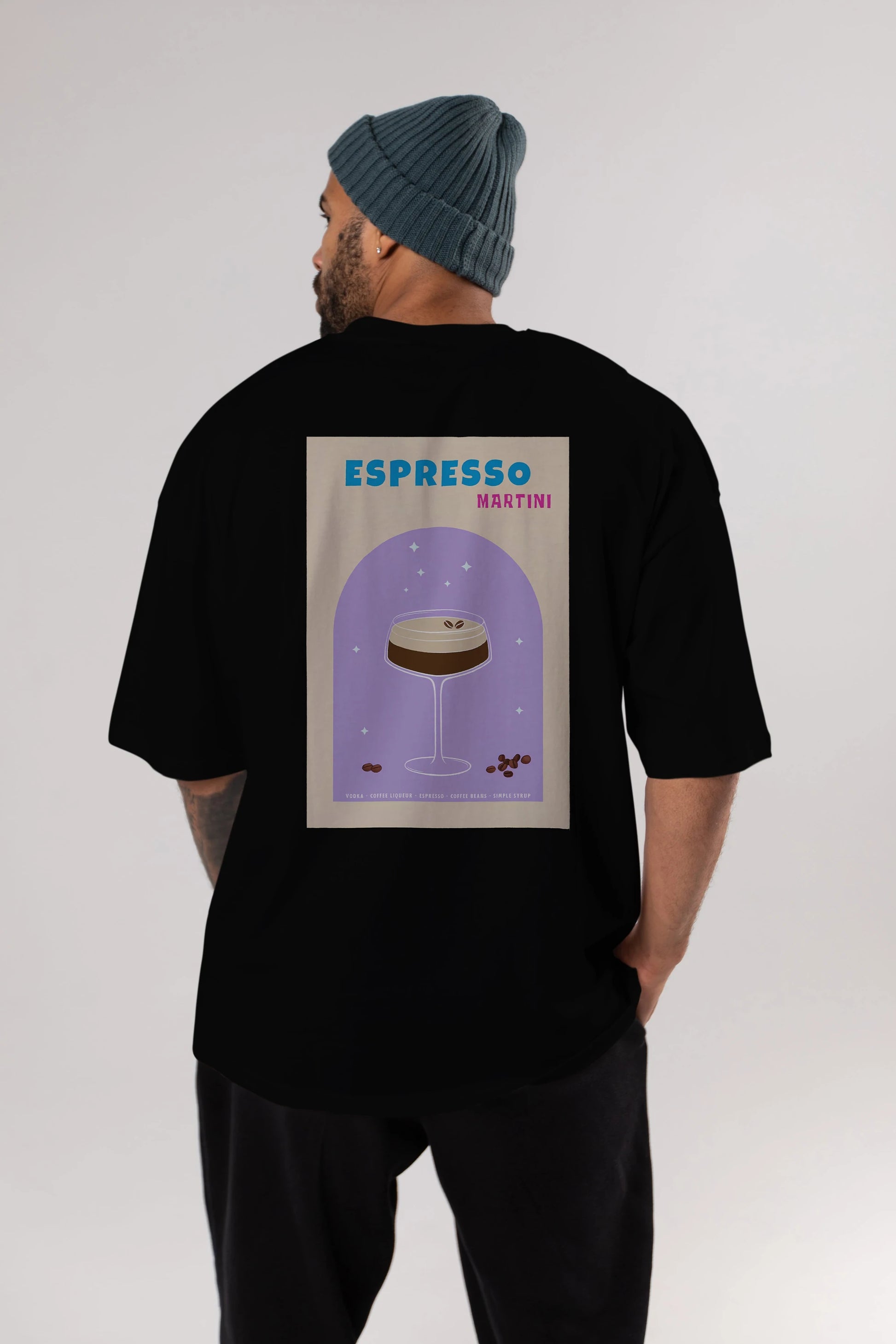 Espresso Martini 5 Arka Baskılı Oversize t-shirt Erkek Kadın Unisex %100 Pamuk Bisiklet Yaka tişort