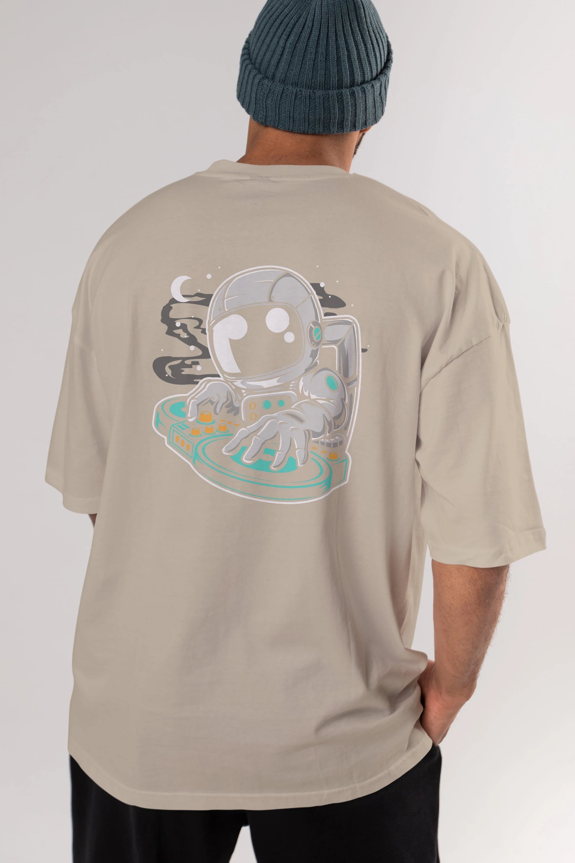 Astronaut DJ Arka Baskılı Oversize t-shirt Erkek Kadın Unisex