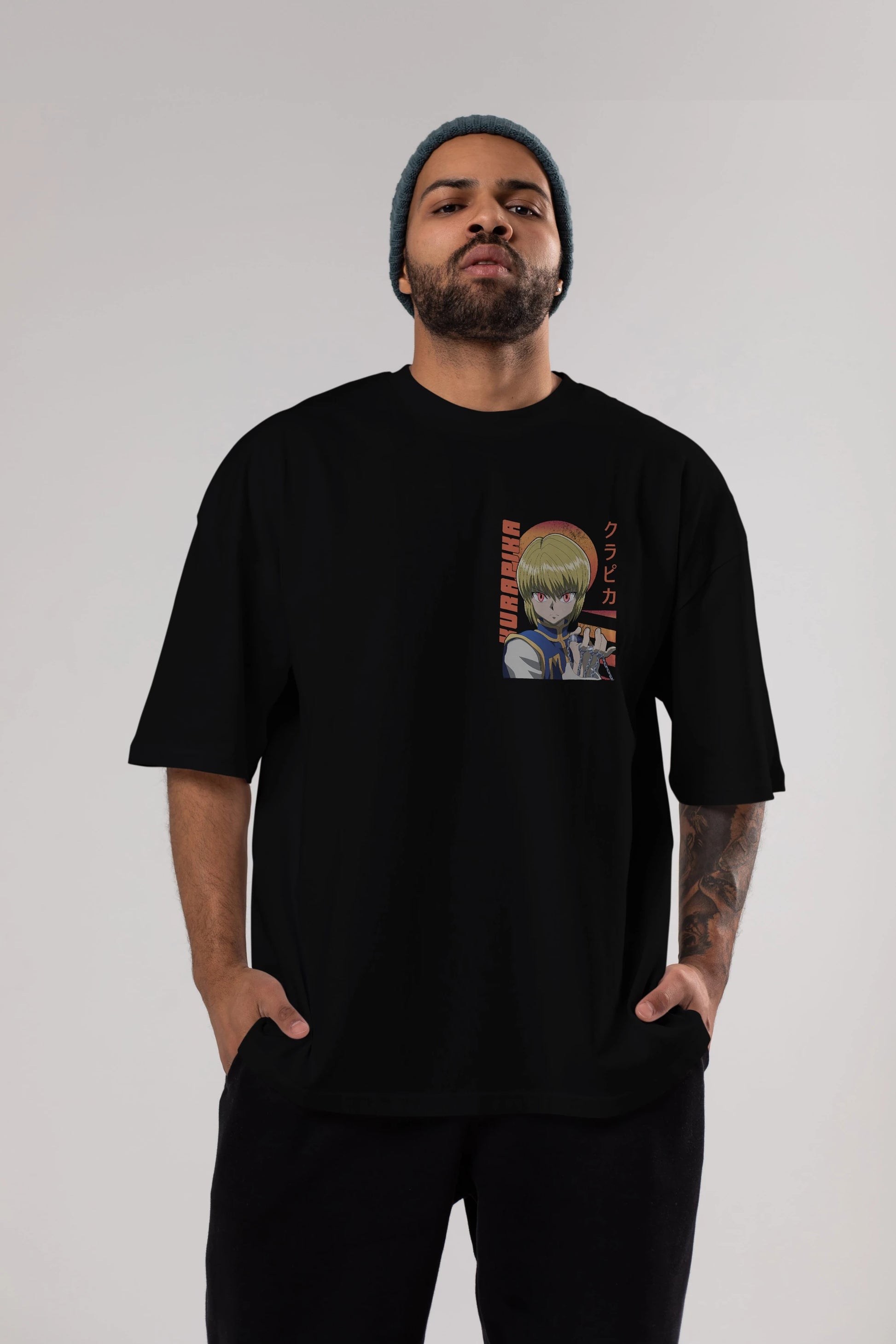 Kurapika 5 (2) Ön Sol Baskılı Oversize t-shirt Erkek Kadın Unisex %100 Pamuk Bisiklet Yaka tişort