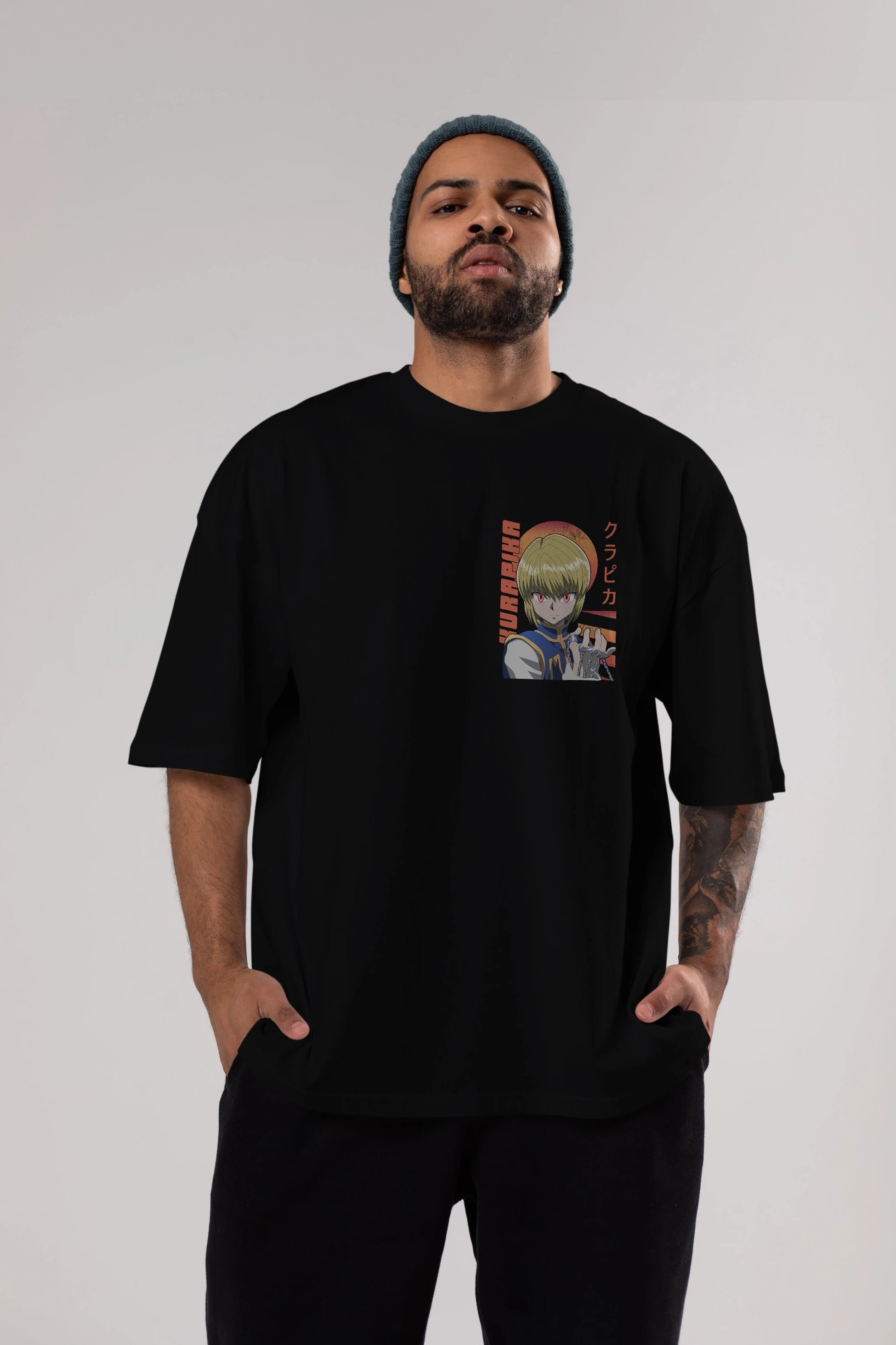 Kurapika 5 (2) Ön Sol Baskılı Oversize t-shirt Erkek Kadın Unisex %100 Pamuk Bisiklet Yaka tişort