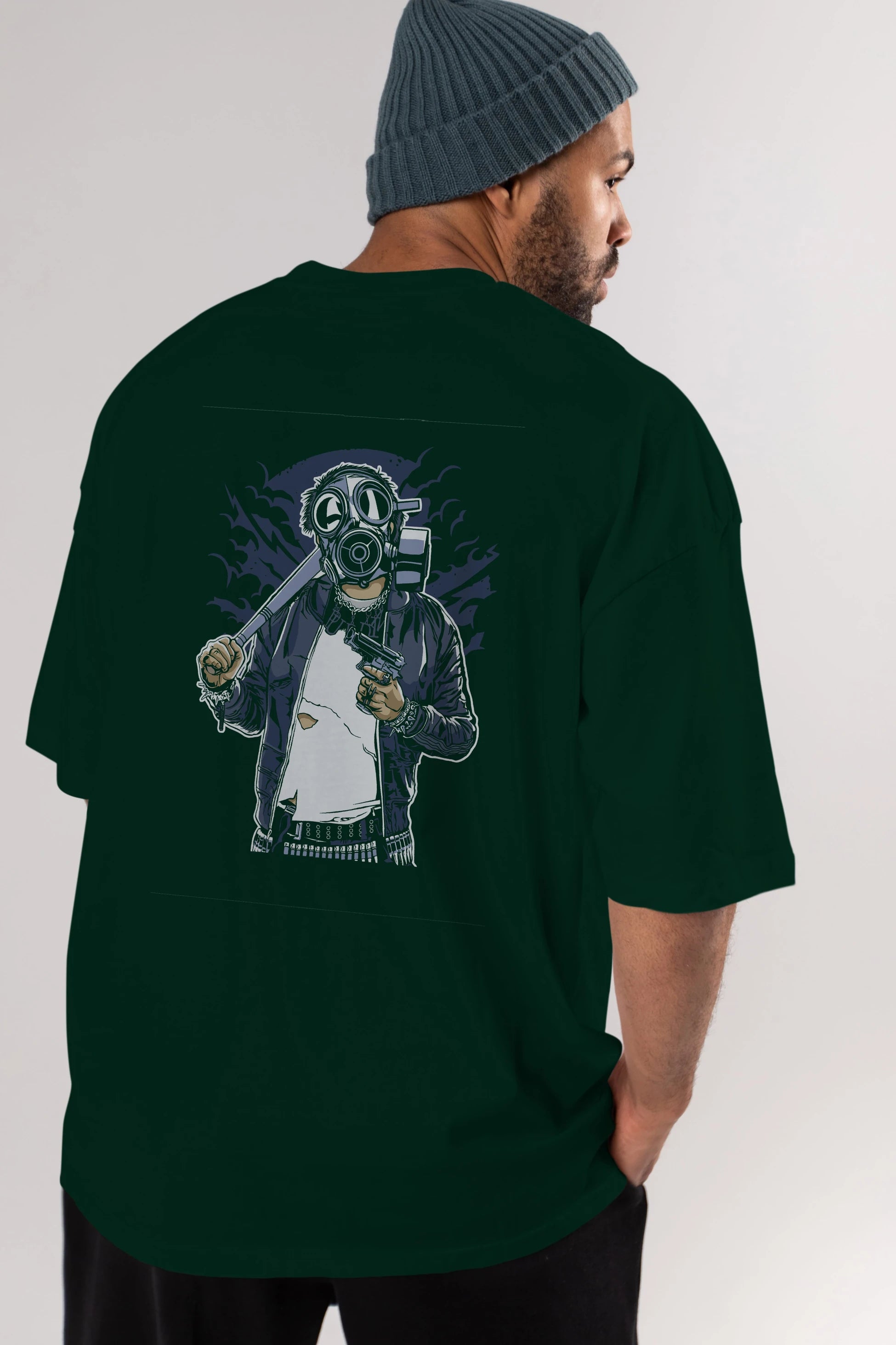 Gasmask Bastard Arka Baskılı Oversize t-shirt Erkek Kadın Unisex %100 Pamuk