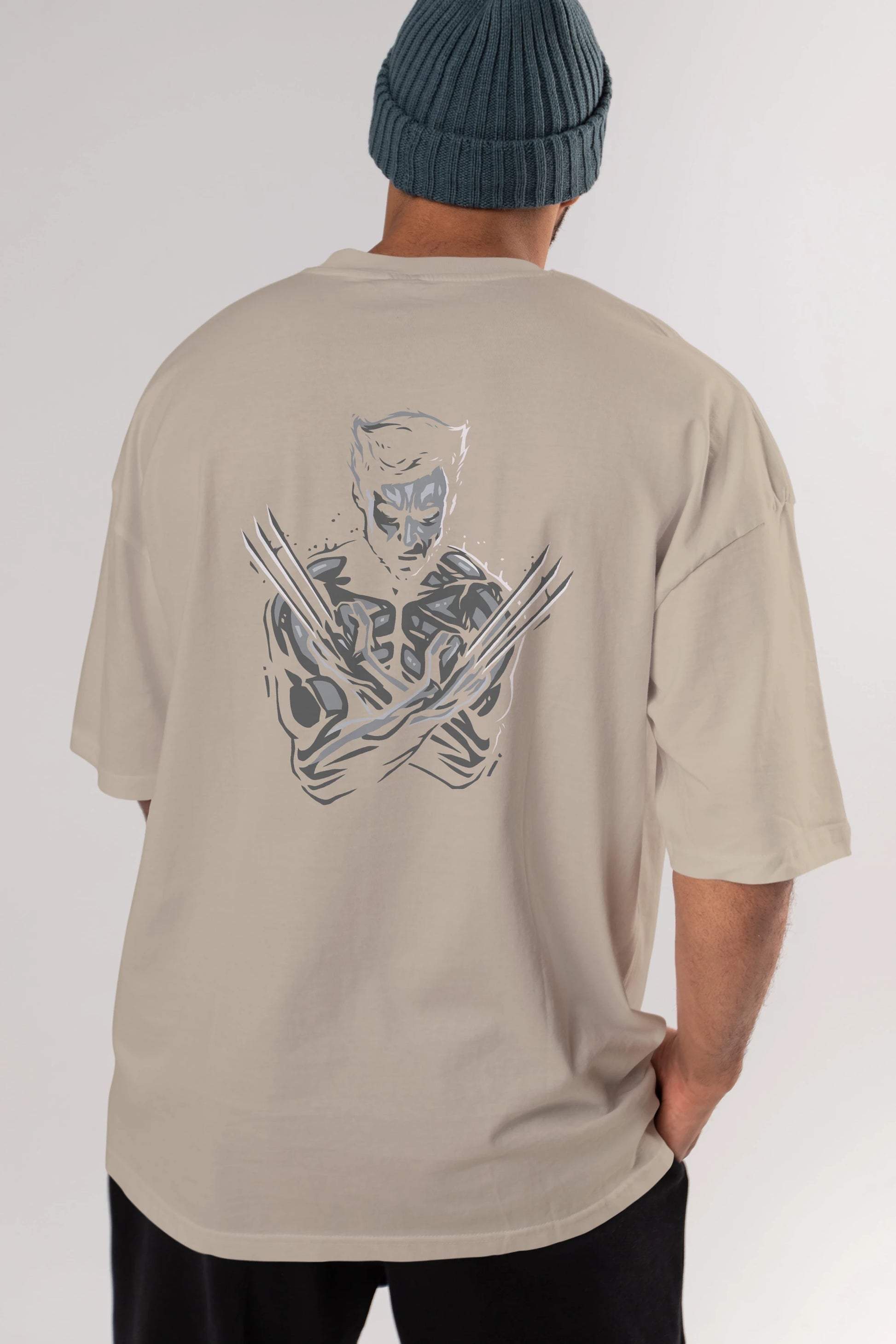 Wolverine Arka Baskılı Oversize t-shirt Erkek Kadın Unisex %100 Pamuk Bisiklet Yaka tişort