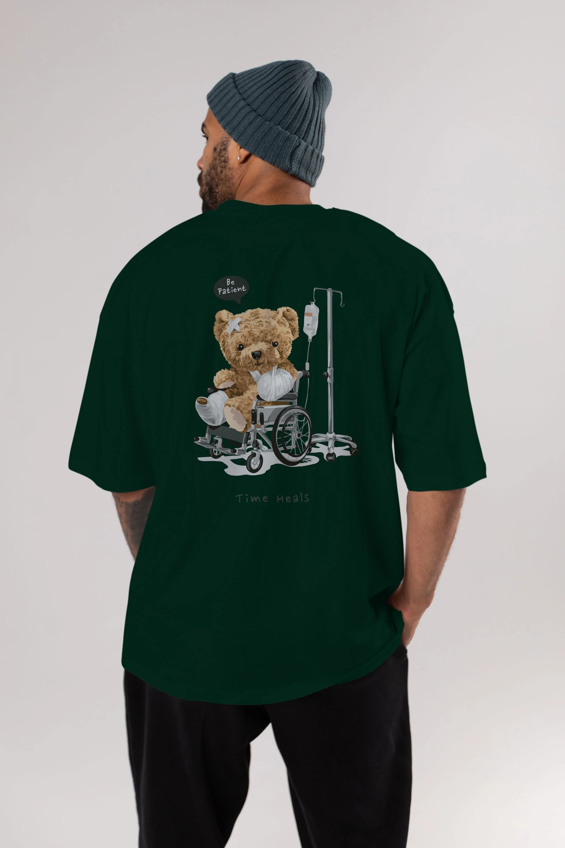 Teddy Bear Time Heals Arka Baskılı Oversize t-shirt Erkek Kadın Unisex %100 Pamuk