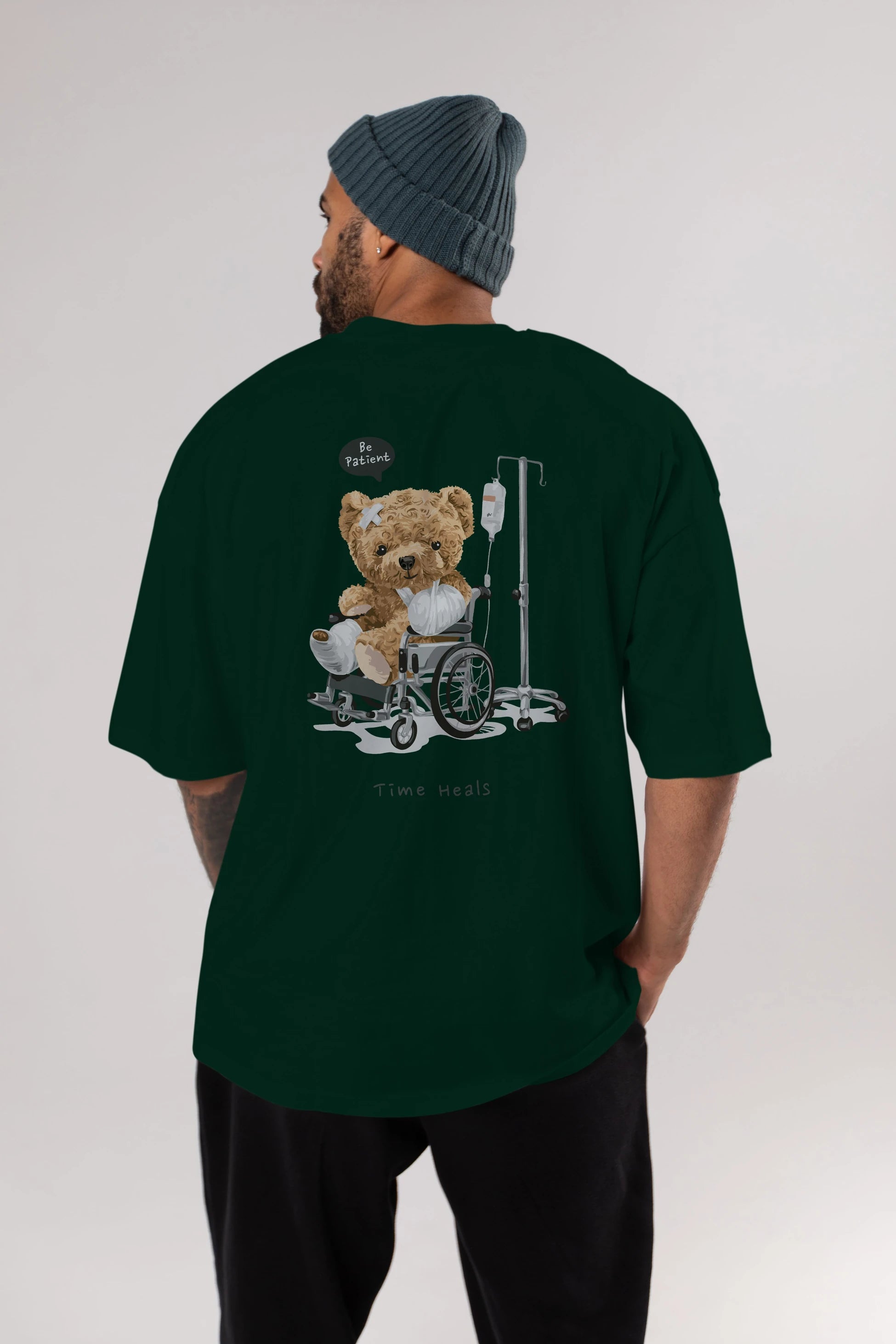 Teddy Bear Time Heals Arka Baskılı Oversize t-shirt Erkek Kadın Unisex %100 Pamuk