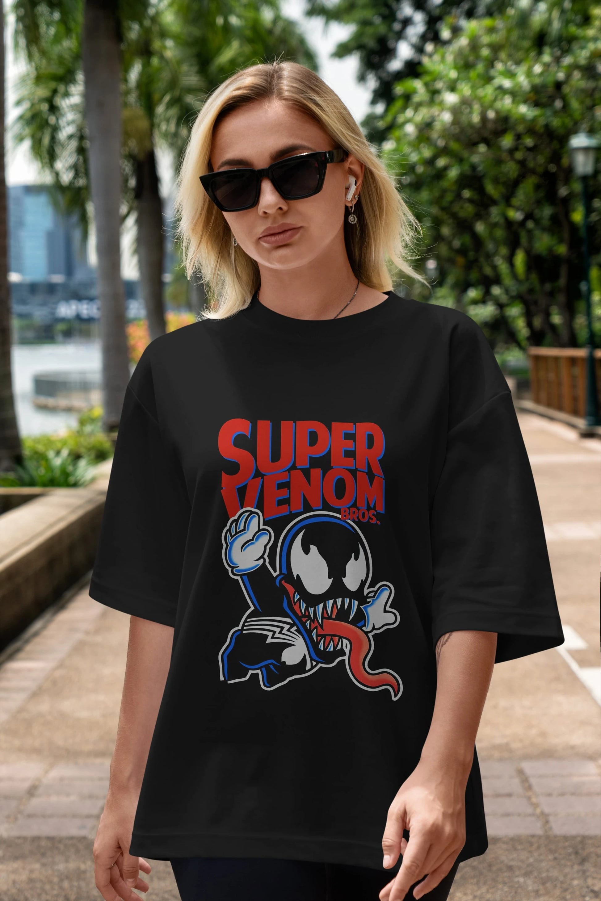 Super Venom Ön Baskılı Oversize t-shirt Erkek Kadın Unisex %100 Pamuk Bisiklet Yaka tişort