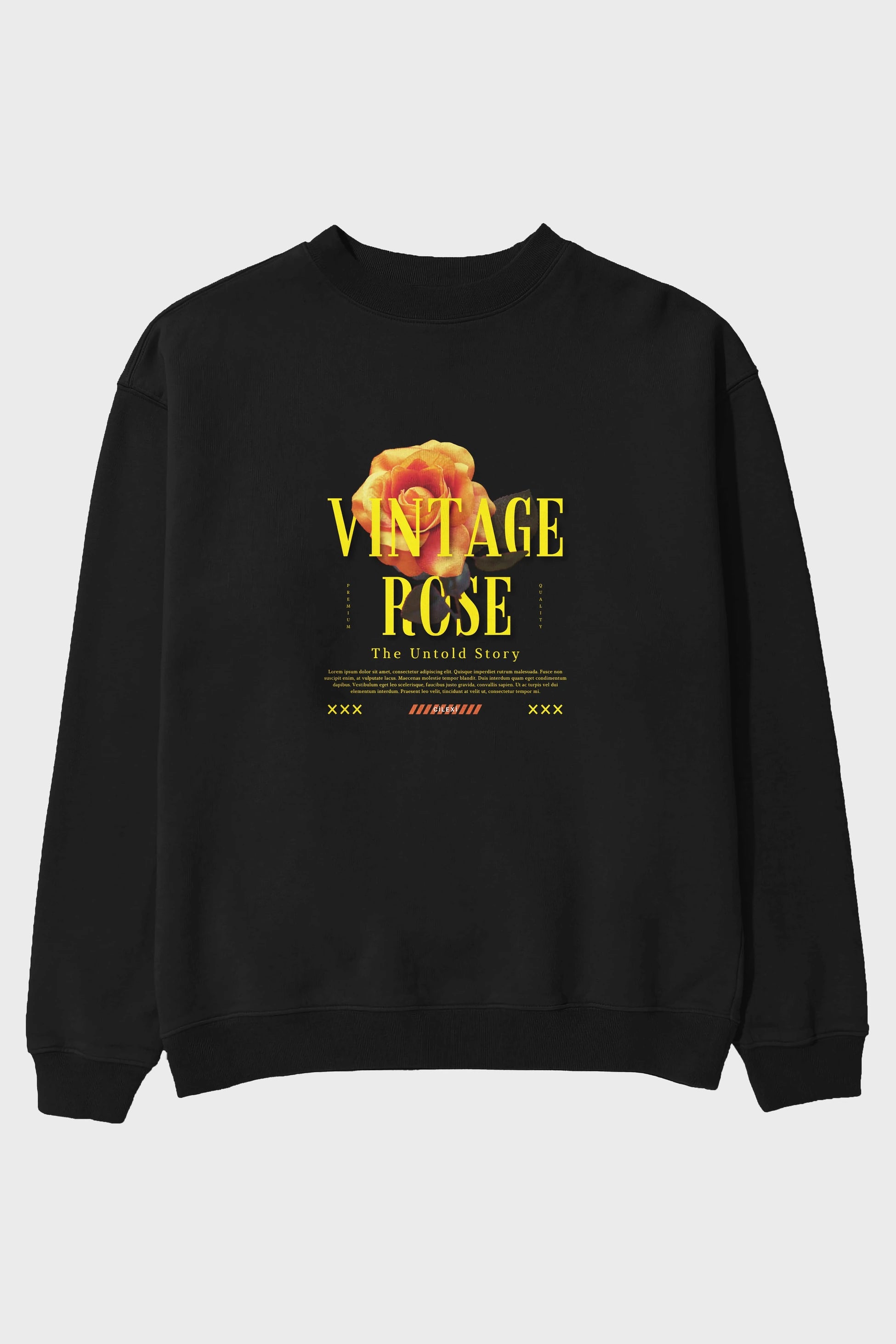 Vintage Rose Yazılı Ön Baskılı Oversize Sweatshirt Erkek Kadın Unisex