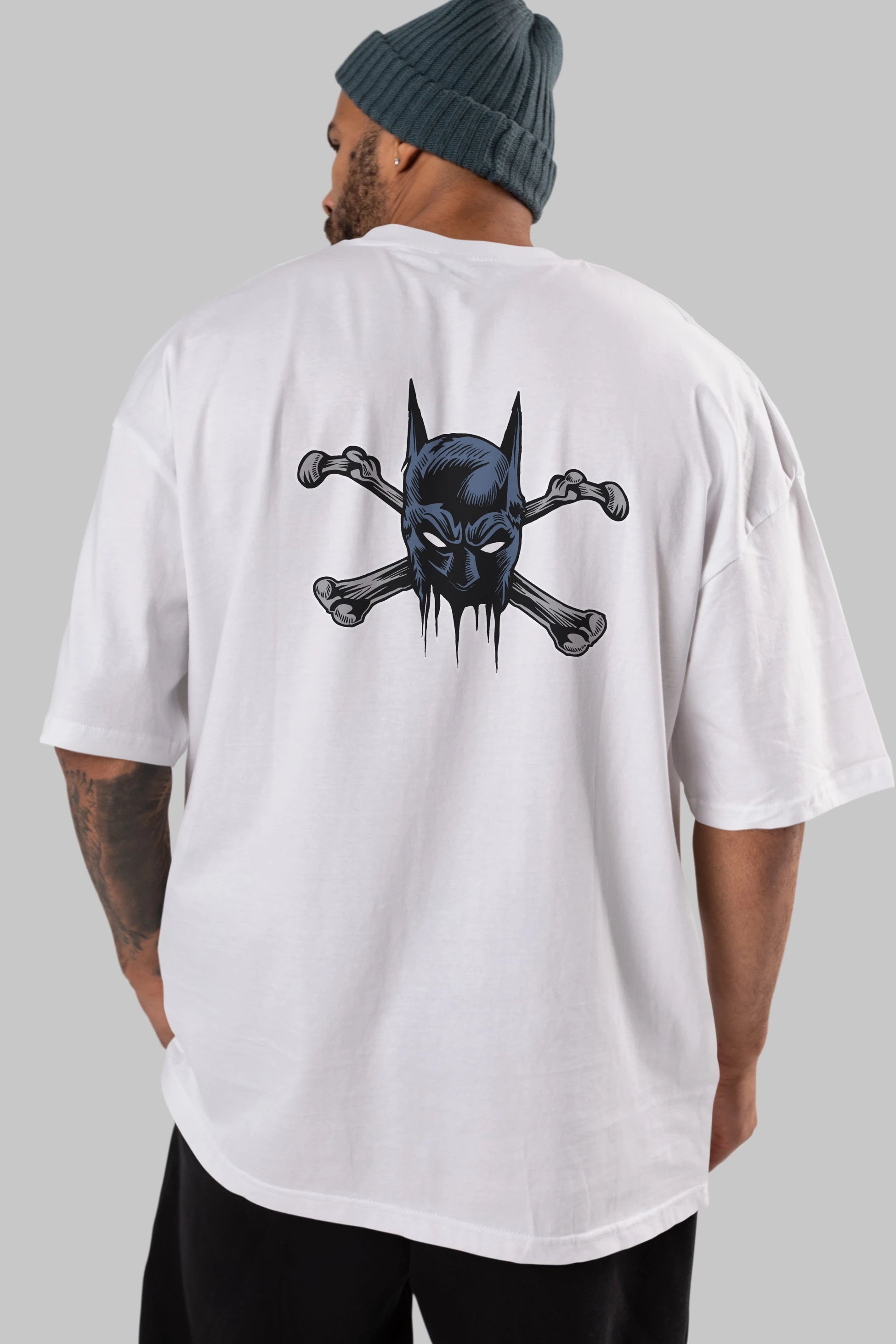 Batbones Arka Baskılı Oversize t-shirt Erkek Kadın Unisex %100 Pamuk