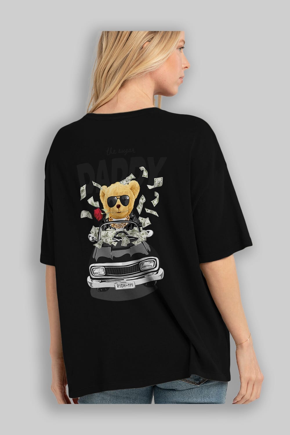 Teddy Bear Daddy Arka Baskılı Oversize t-shirt Erkek Kadın Unisex %100 Pamuk