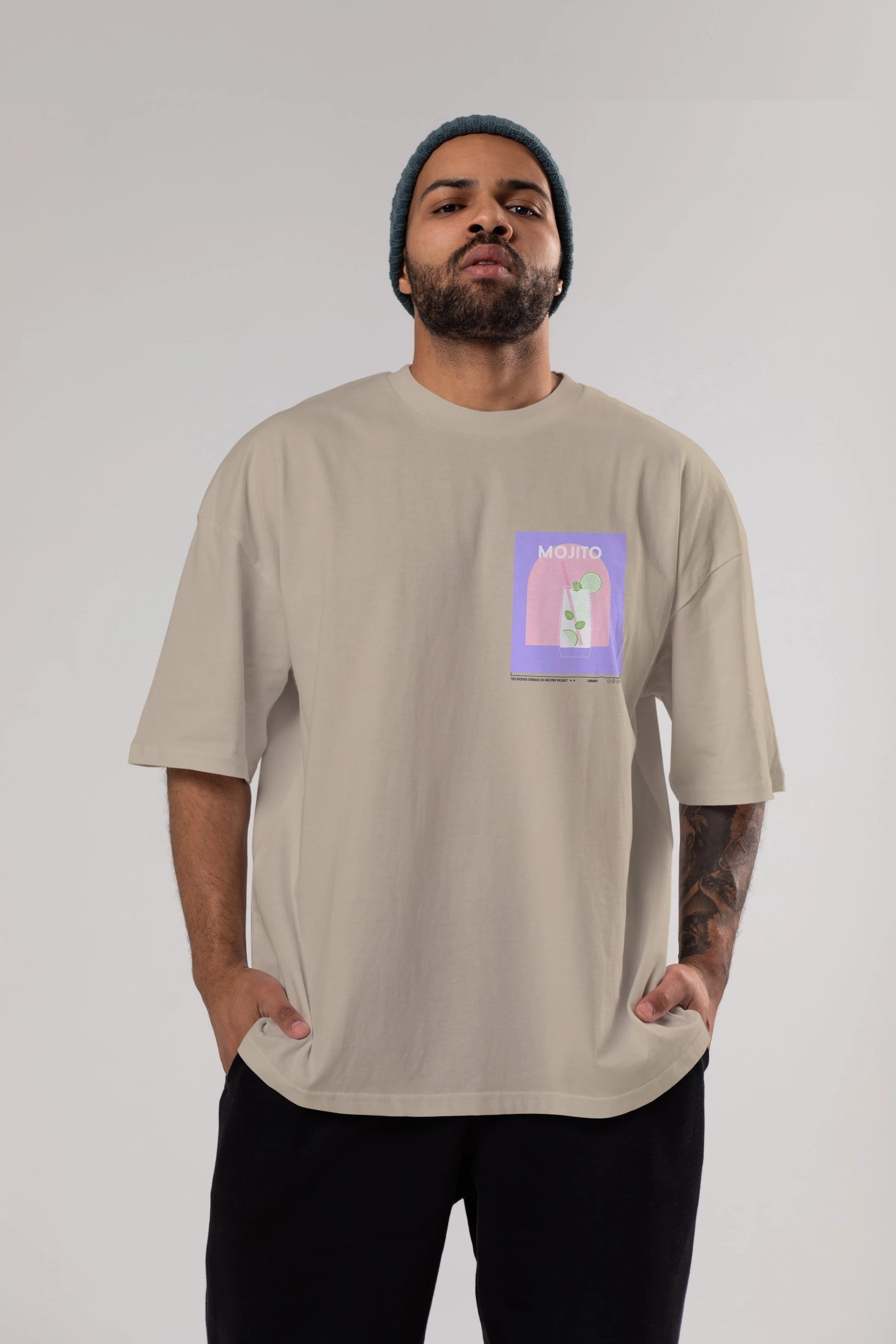 Mojito 2 Ön Sol Baskılı Oversize t-shirt Erkek Kadın Unisex %100 Pamuk Bisiklet Yaka tişort