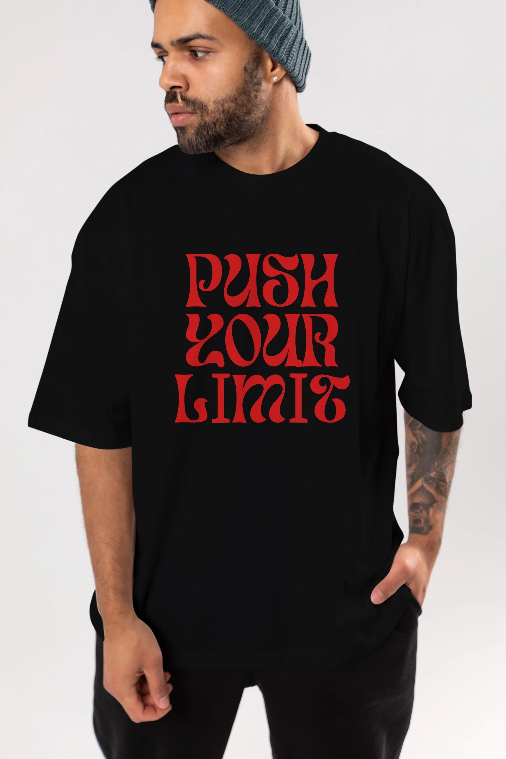 Push Your Limit Yazılı 2 Ön Baskılı Oversize t-shirt Erkek Kadın Unisex