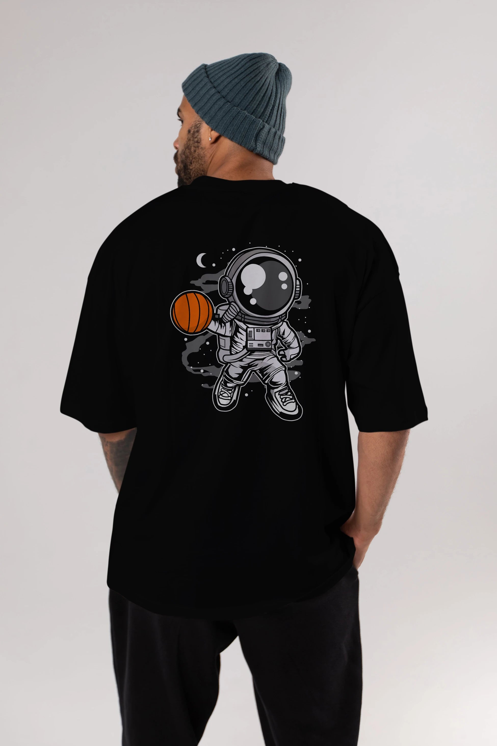 Astronaut Basketball Arka Baskılı Oversize t-shirt Erkek Kadın Unisex