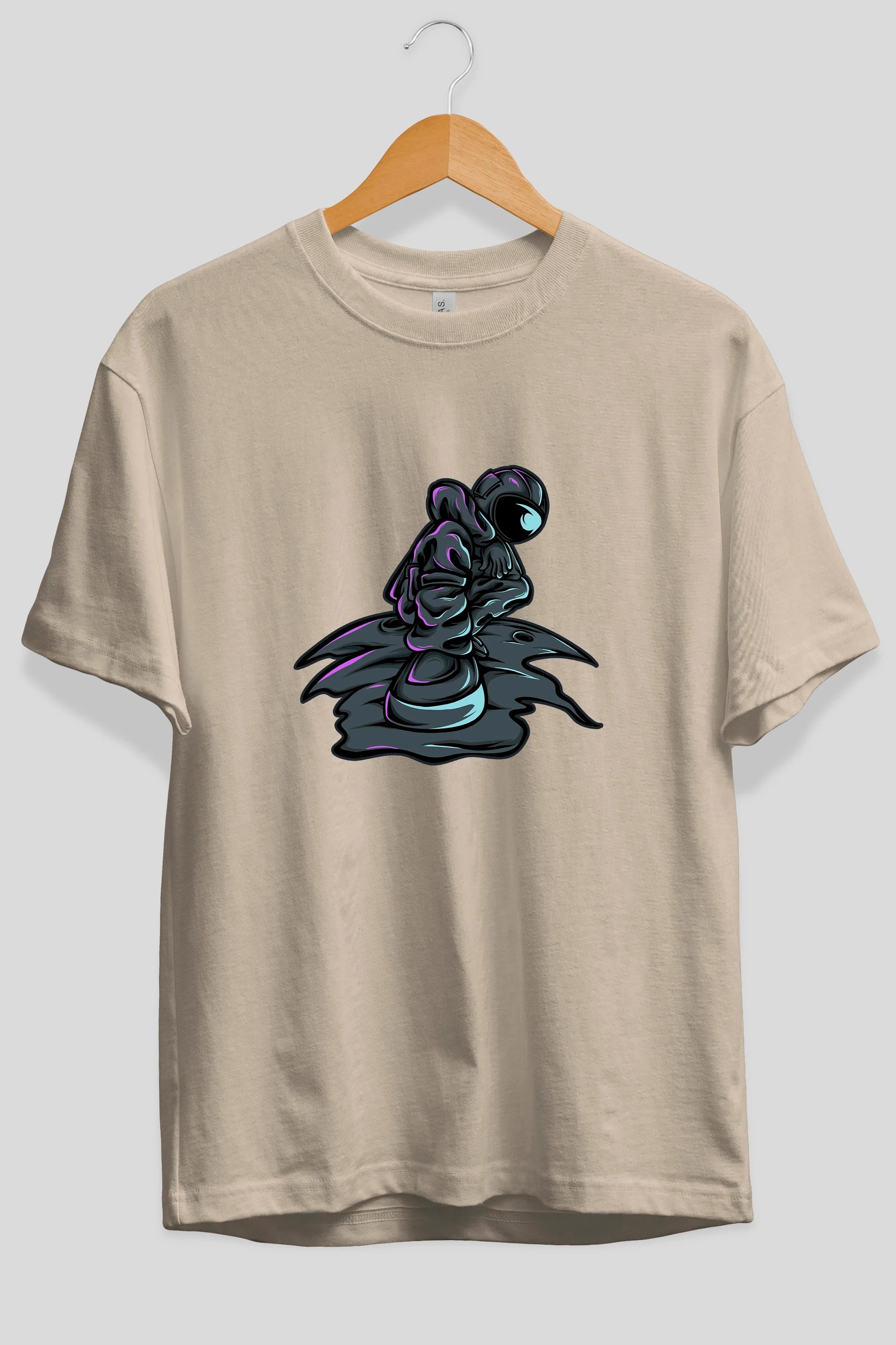 Stylish Astronaut Ön Baskılı Oversize t-shirt Erkek Kadın Unisex