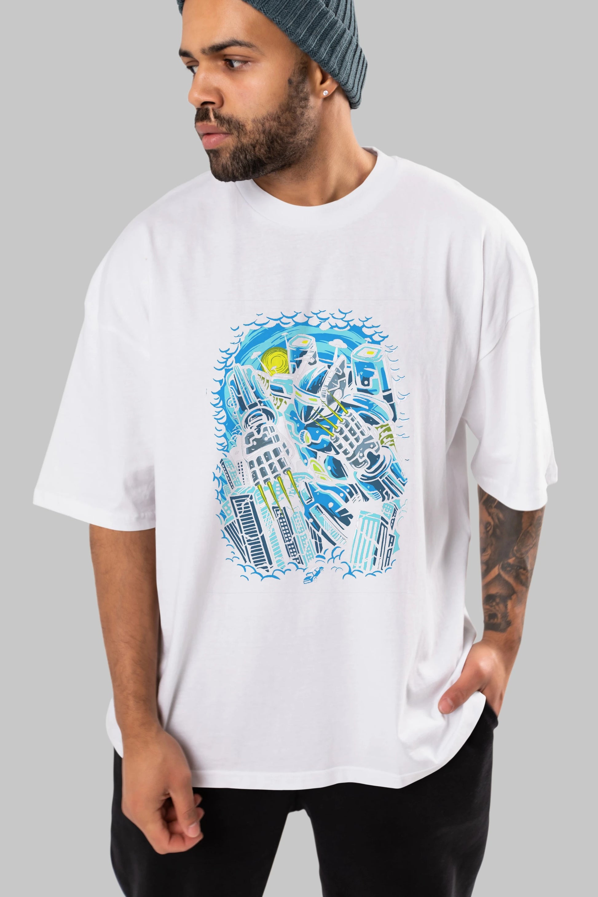 Destroy The City Ön Baskılı Oversize t-shirt Erkek Kadın Unisex %100 Pamuk tişort