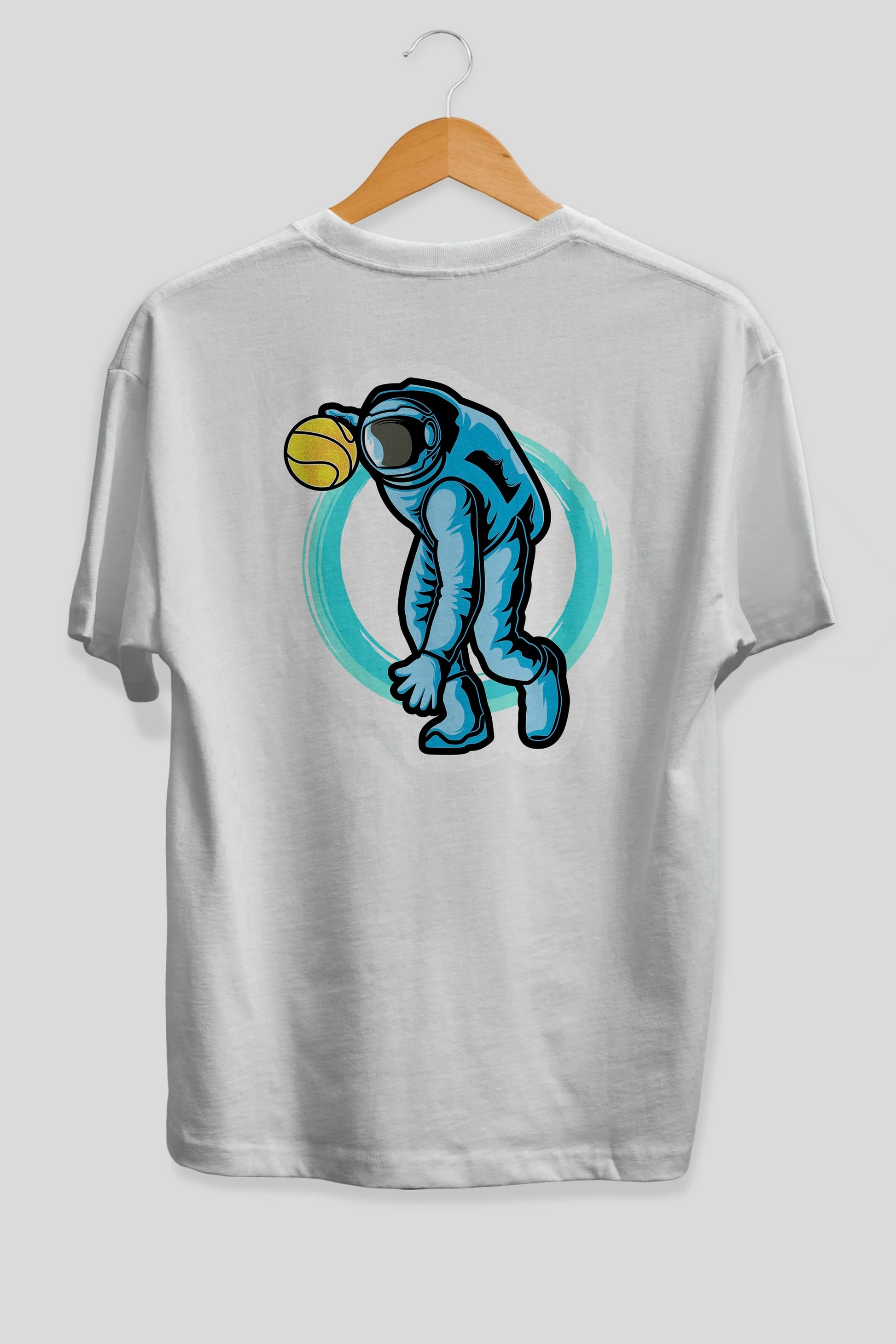 Astronaut Dribble Sticker Arka Baskılı Oversize t-shirt Erkek Kadın Unisex