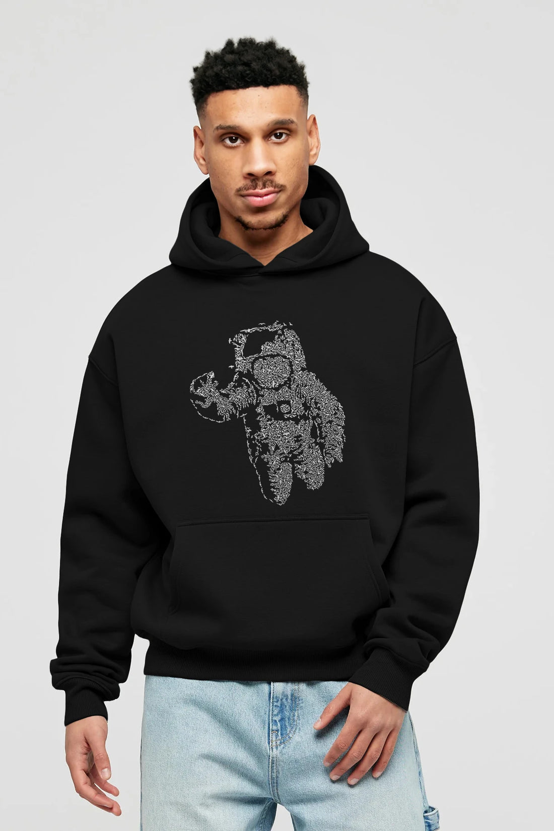Flying Astronaut Ön Baskılı Hoodie Oversize Kapüşonlu Sweatshirt Erkek Kadın Unisex