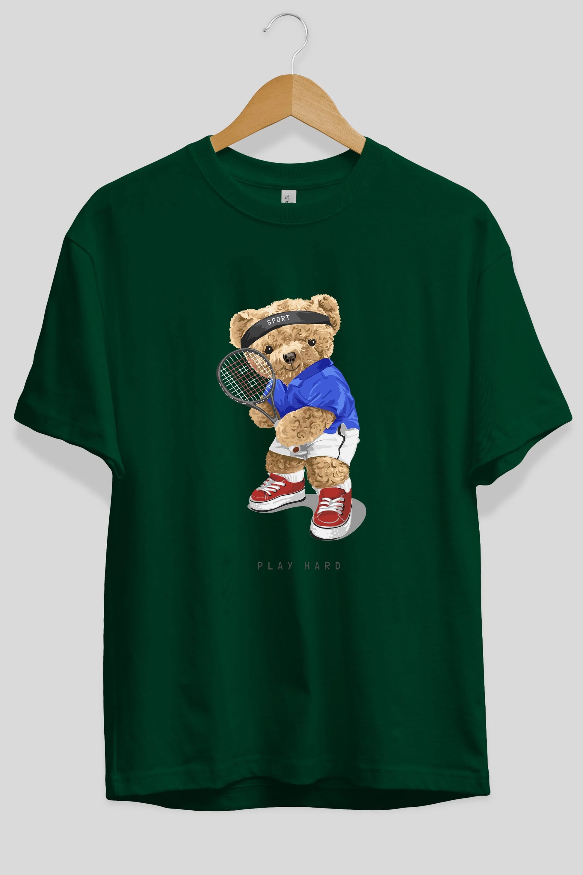 Teddy Bear Play Hard Ön Baskılı Oversize t-shirt Erkek Kadın Unisex %100 Pamuk