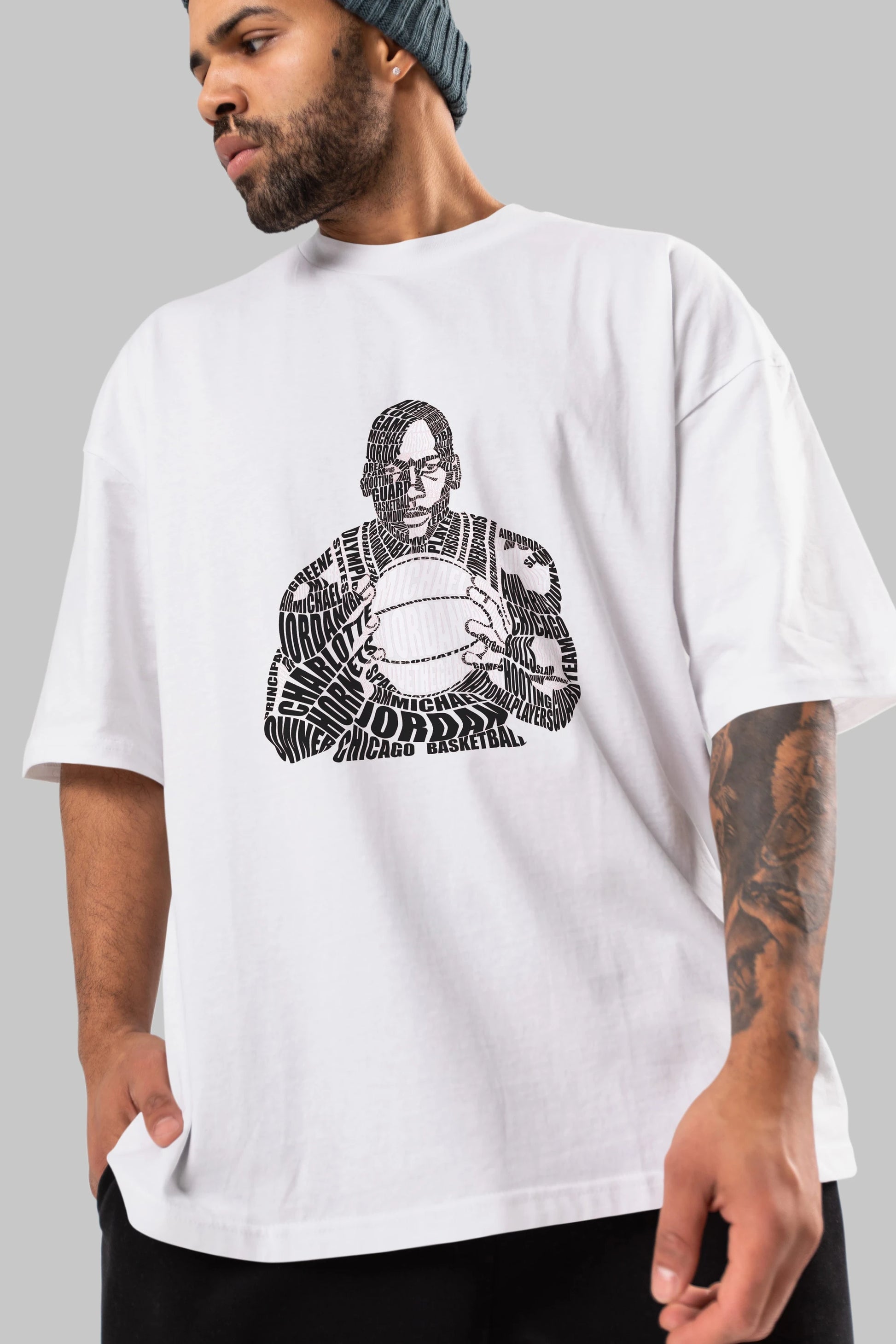 Michael Jordan Calligram Ön Baskılı Oversize t-shirt %100 pamuk Erkek Kadın Unisex