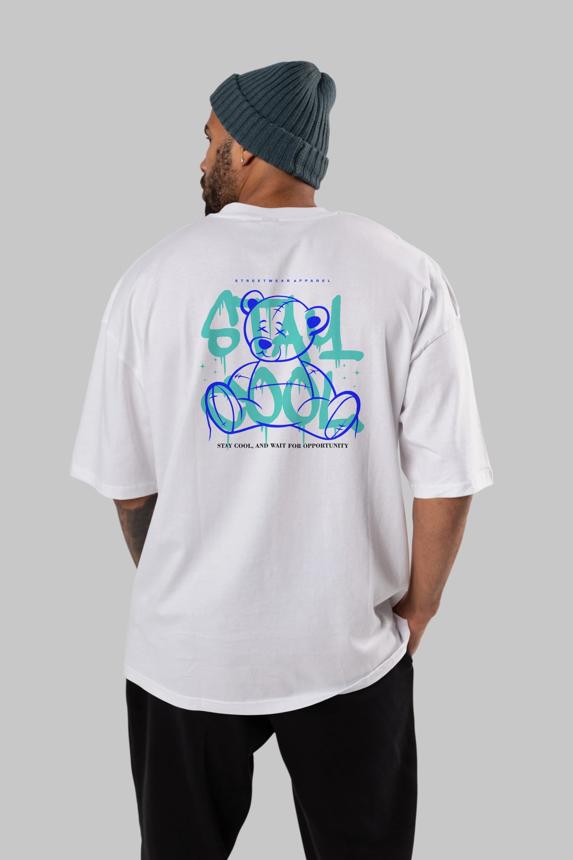 Teddy Bear Stay Cool 2 Arka Baskılı Oversize t-shirt Erkek Kadın Unisex
