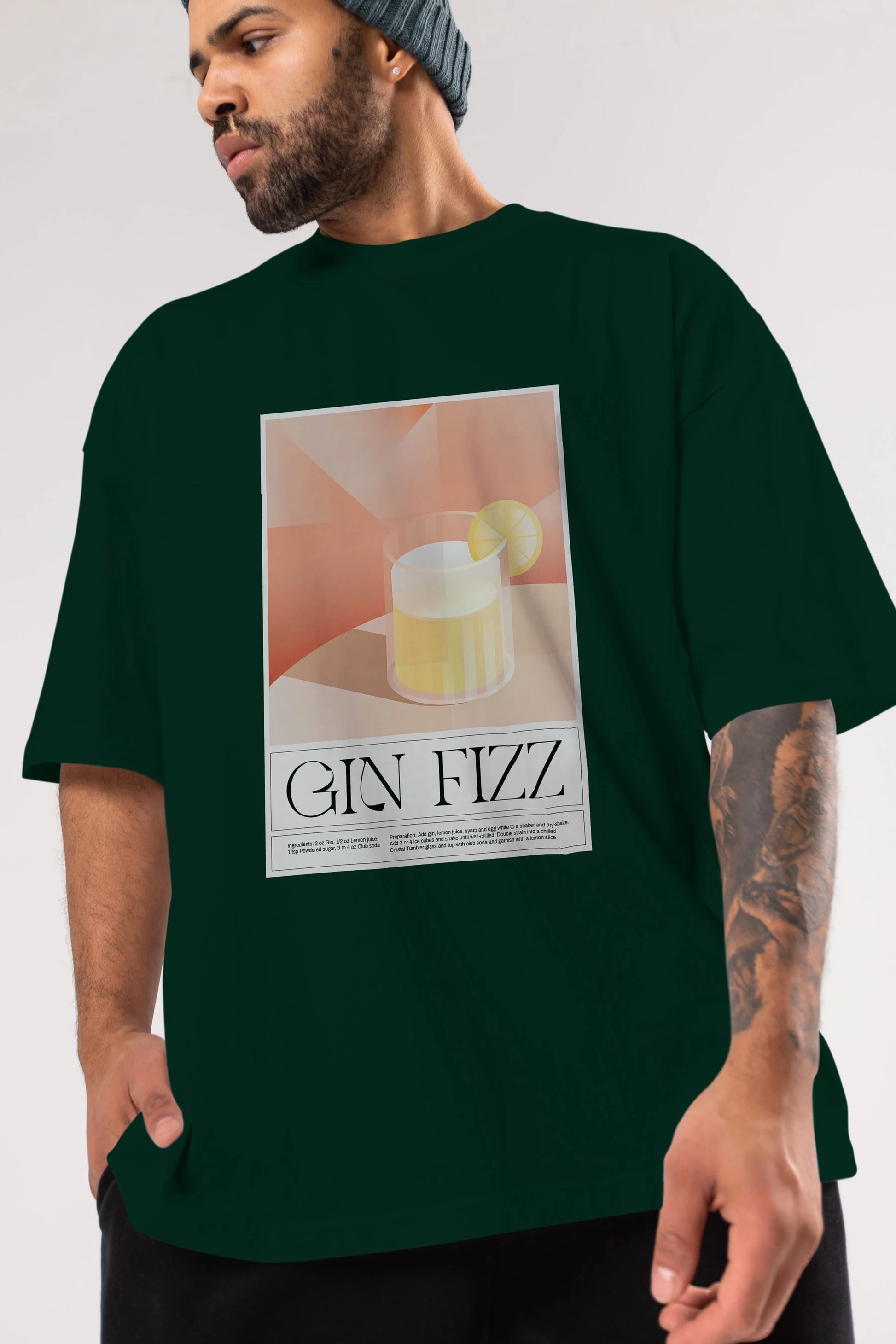 Gin Fizz Ön Baskılı Oversize t-shirt Erkek Kadın Unisex %100 Pamuk Bisiklet Yaka tişort