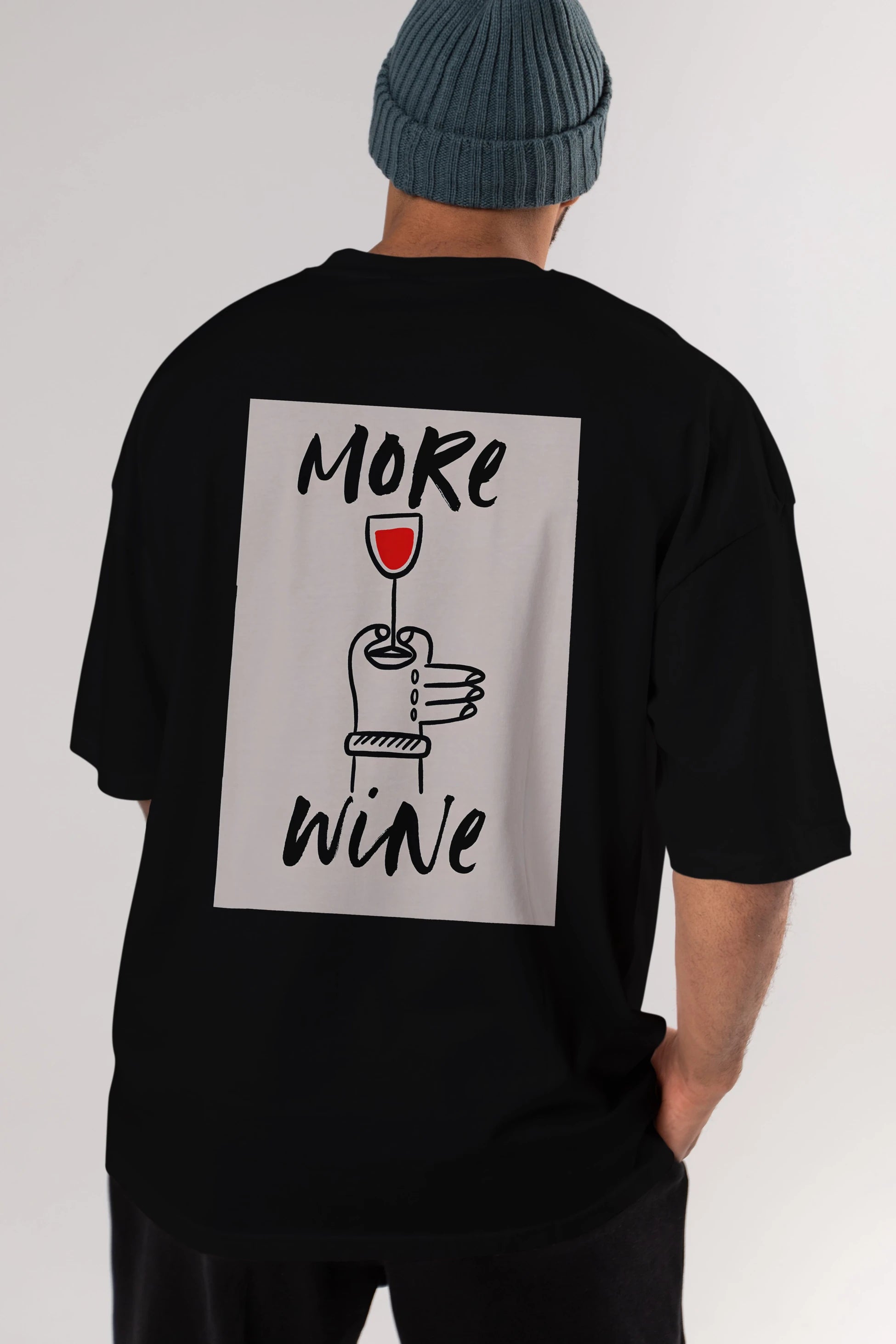 More Wine 2 Arka Baskılı Oversize t-shirt Erkek Kadın Unisex %100 Pamuk Bisiklet Yaka tişort