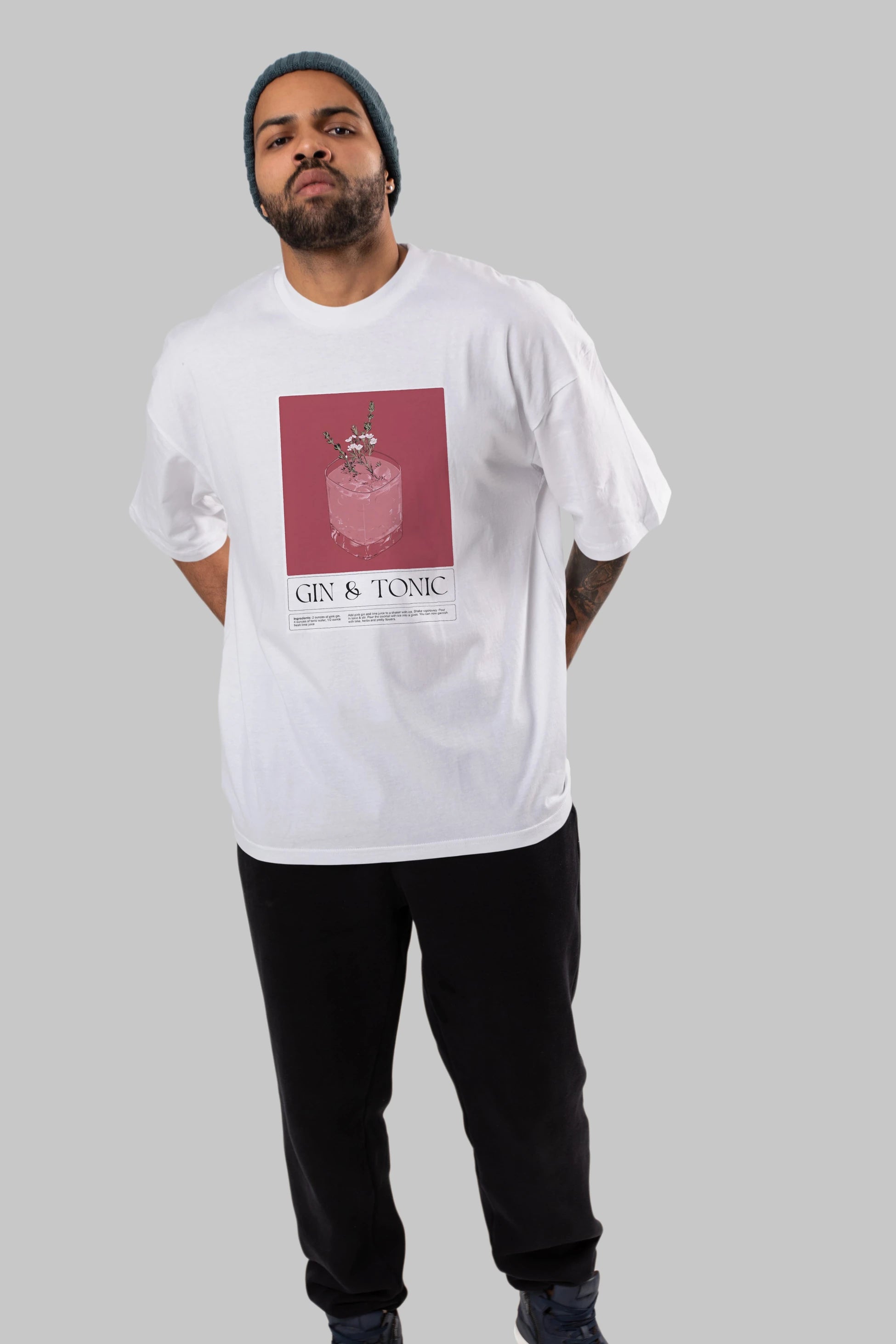 Gin Tonic 4 Ön Baskılı Oversize t-shirt Erkek Kadın Unisex %100 Pamuk Bisiklet Yaka tişort