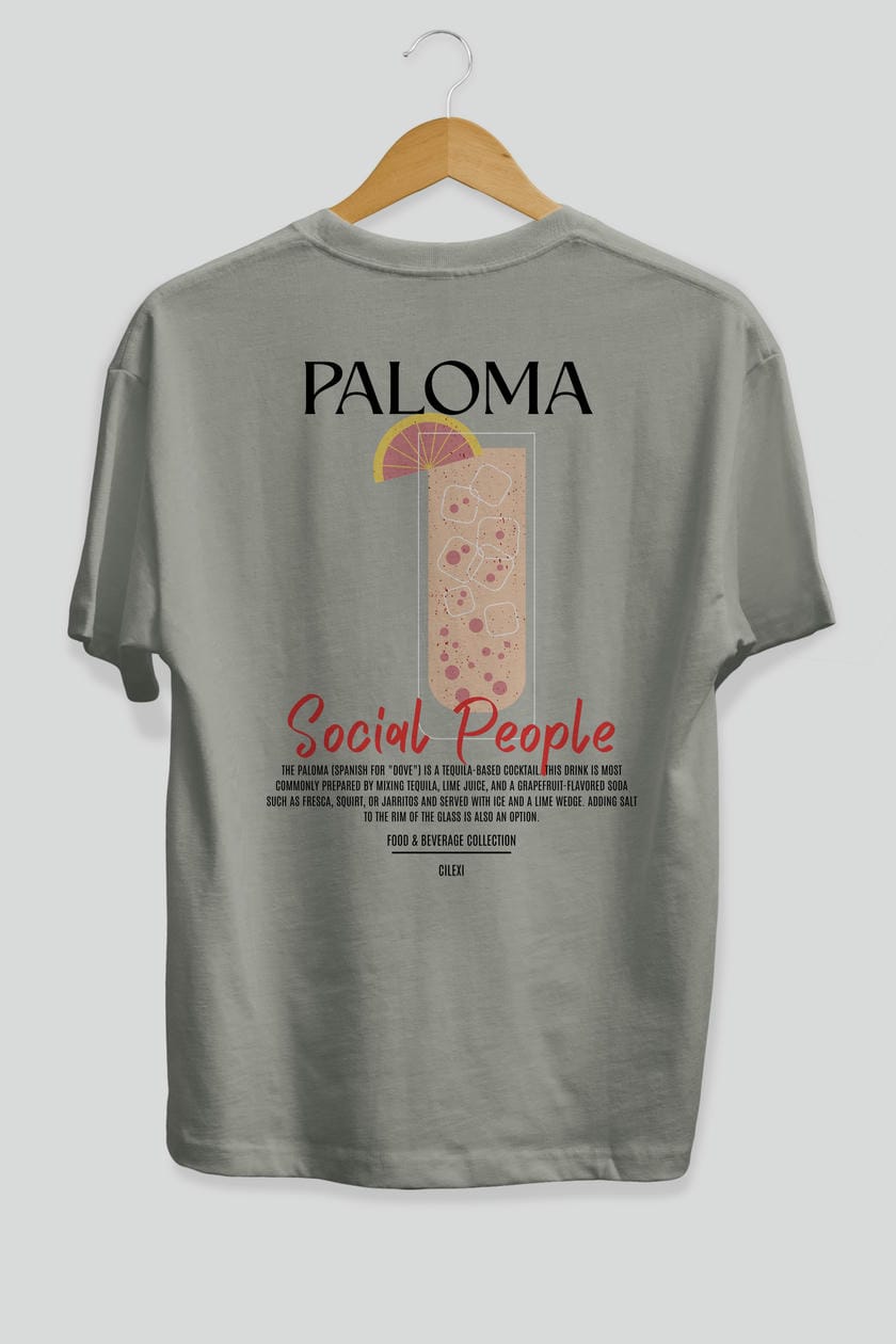 Paloma Kokteyl Serisi Baskılı Oversize t-shirt Erkek Kadın Unisex %100 Pamuk Bisiklet Yaka tişort