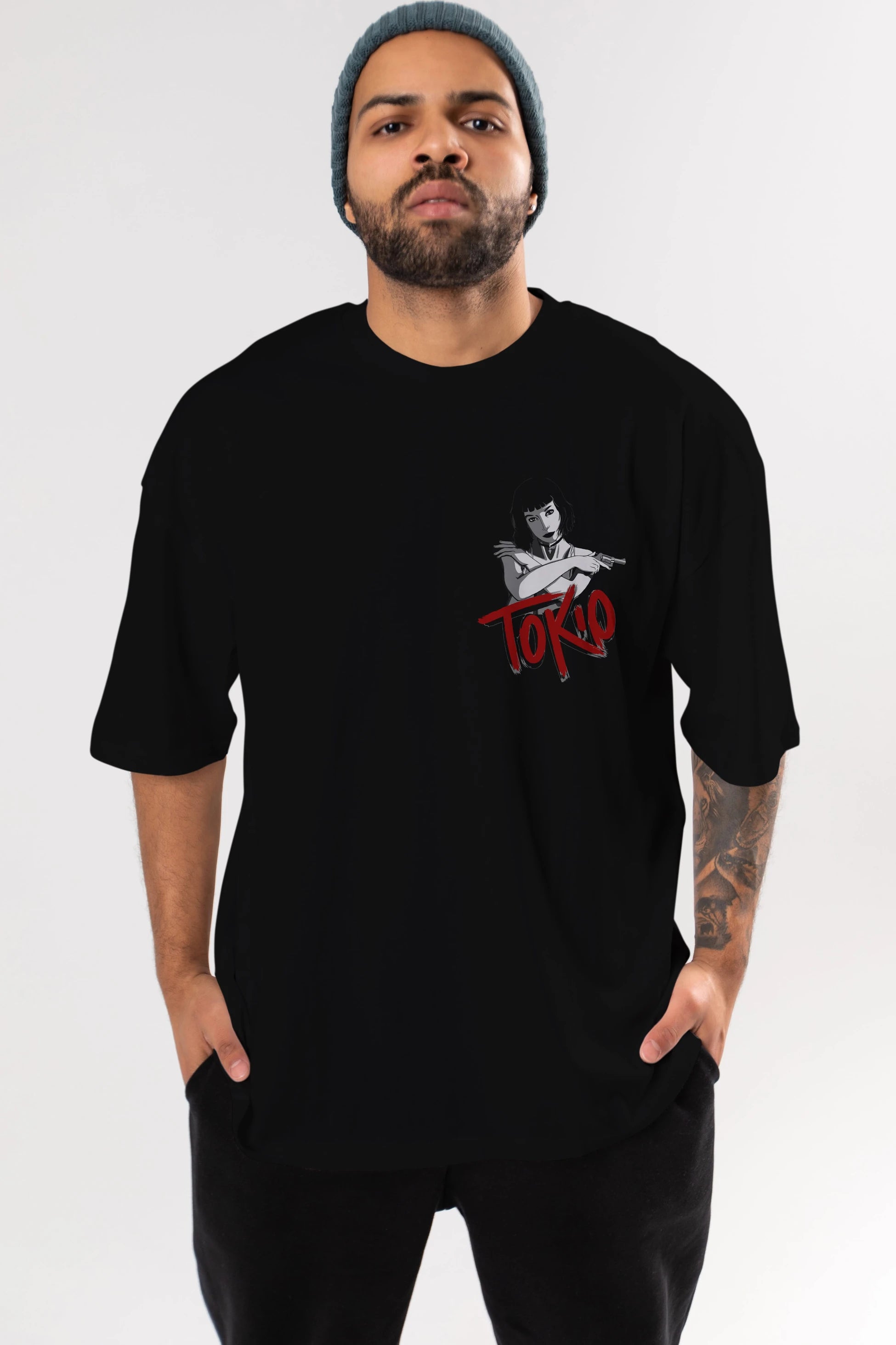 La Casa De Papel (10) Ön Sol Baskılı Oversize t-shirt Erkek Kadın Unisex %100 Pamuk Bisiklet Yaka tişort