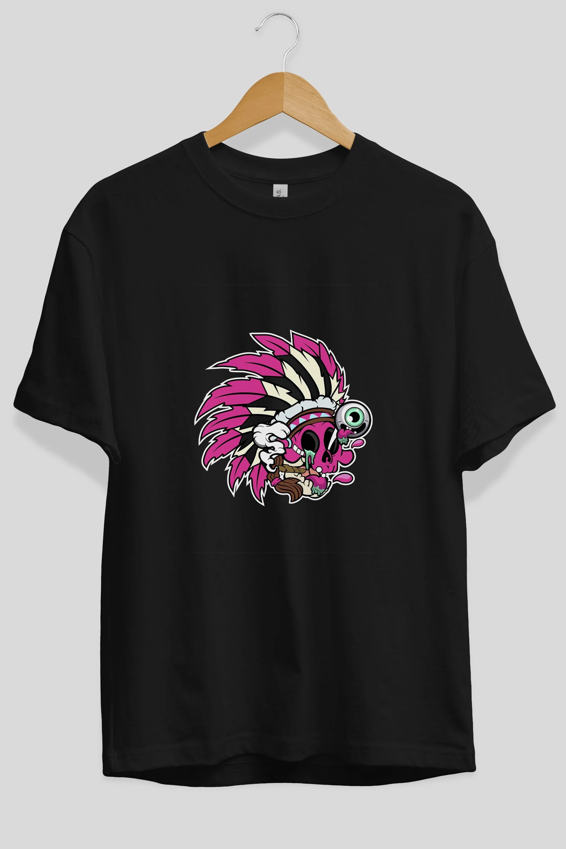 Skull Indian Ön Baskılı Oversize t-shirt Erkek Kadın Unisex %100 Pamuk tişort