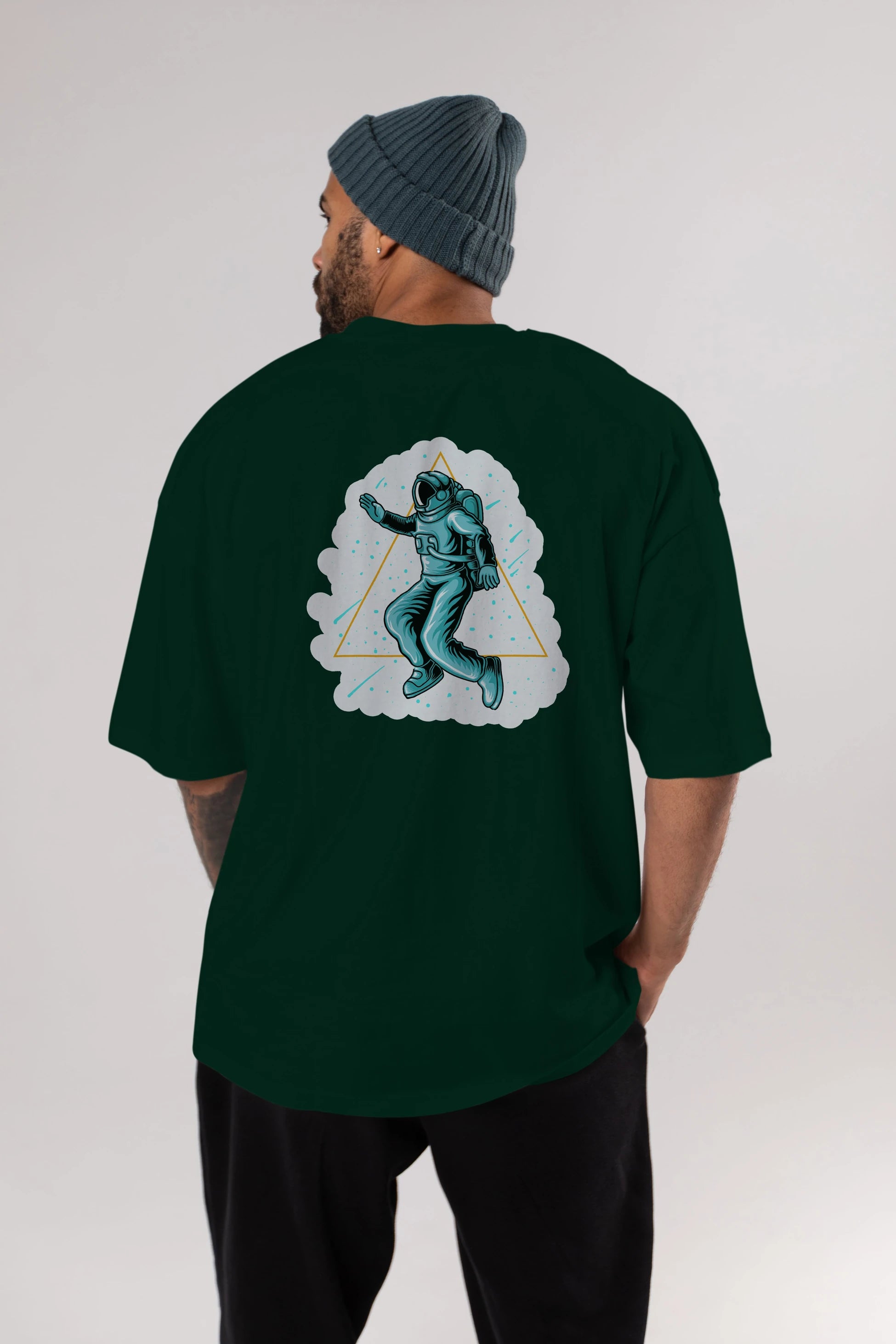 Astronaut Starry Triangle Sticker Arka Baskılı Oversize t-shirt Erkek Kadın Unisex