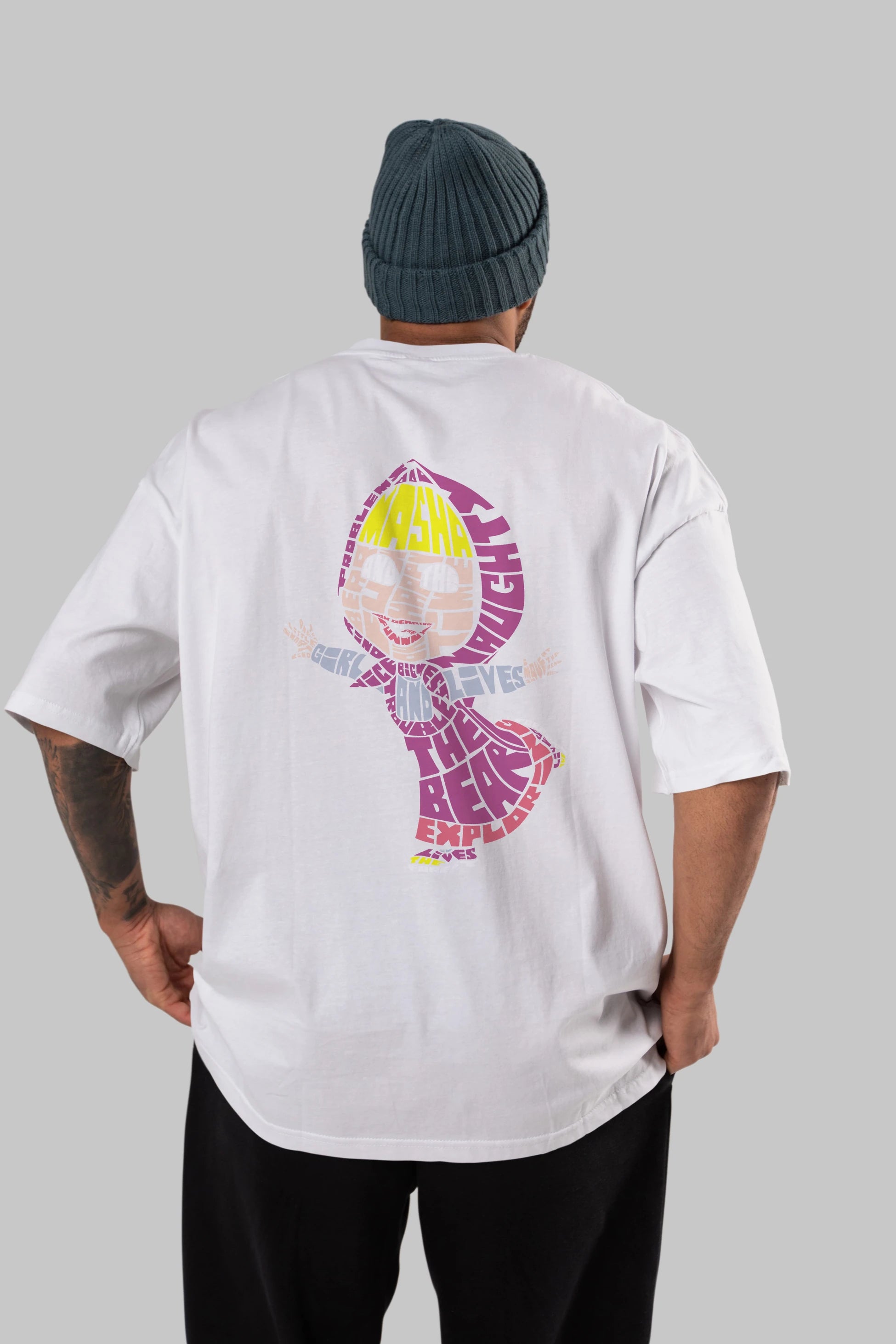 Masha And The Bear Arka Baskılı Oversize t-shirt %100 pamuk Erkek Kadın Unisex