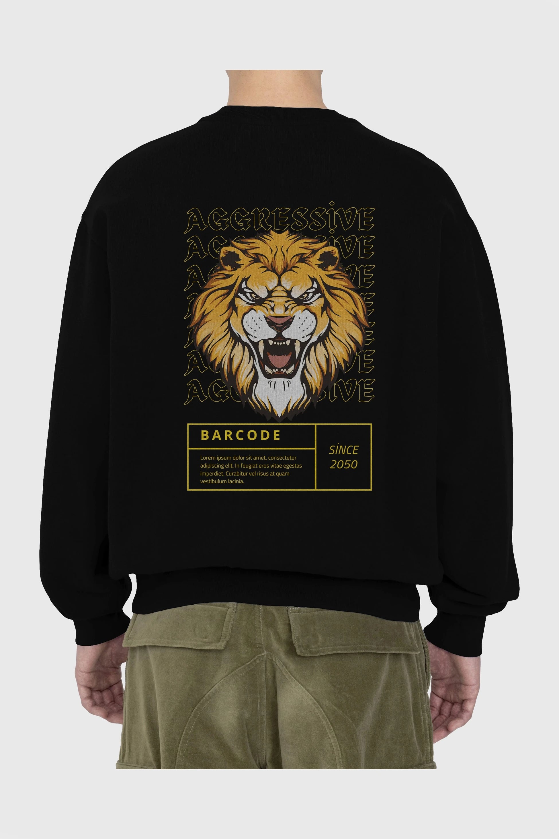 Aggressive Lion Arka Baskılı Oversize Sweatshirt Erkek Kadın Unisex