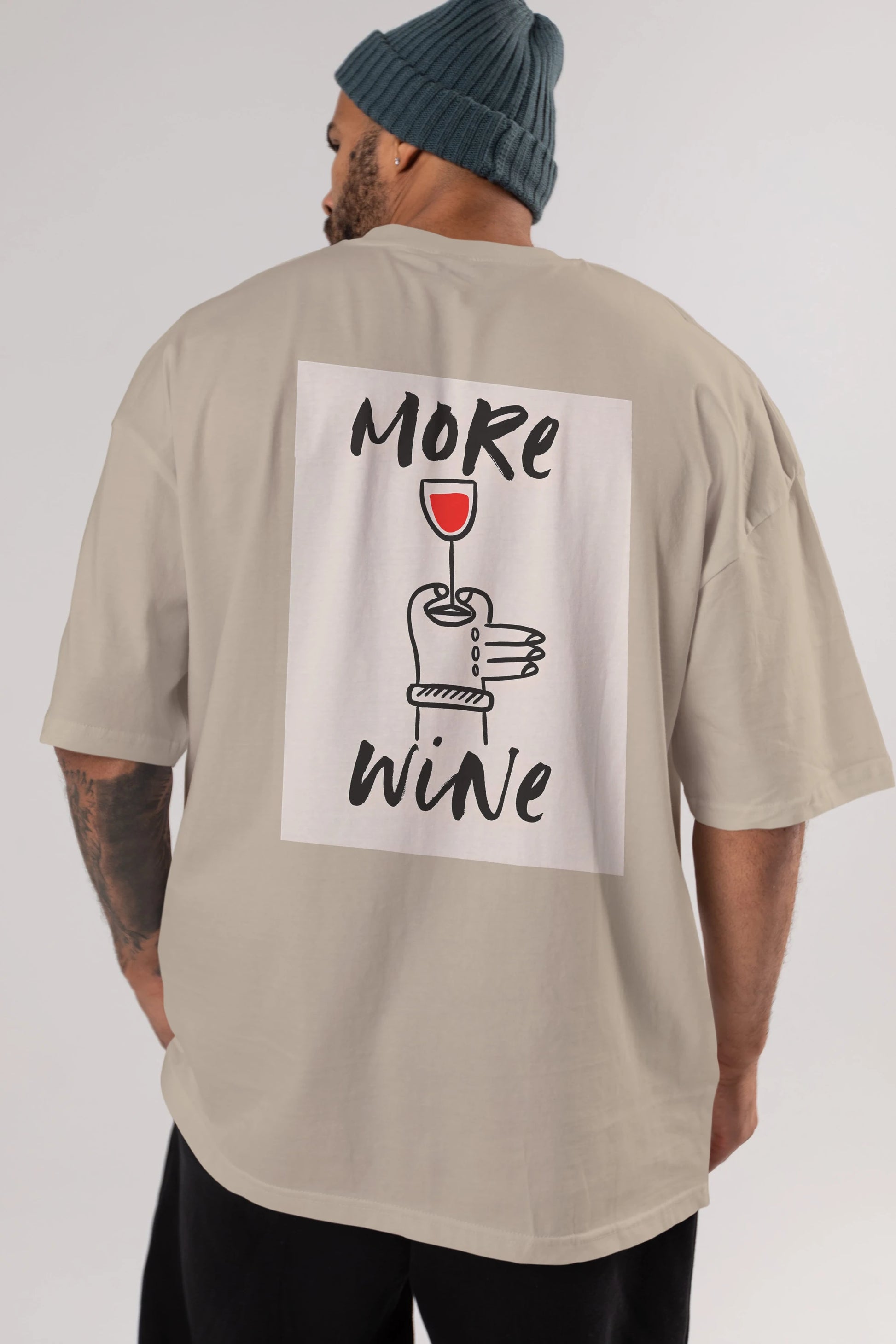 More Wine 2 Arka Baskılı Oversize t-shirt Erkek Kadın Unisex %100 Pamuk Bisiklet Yaka tişort