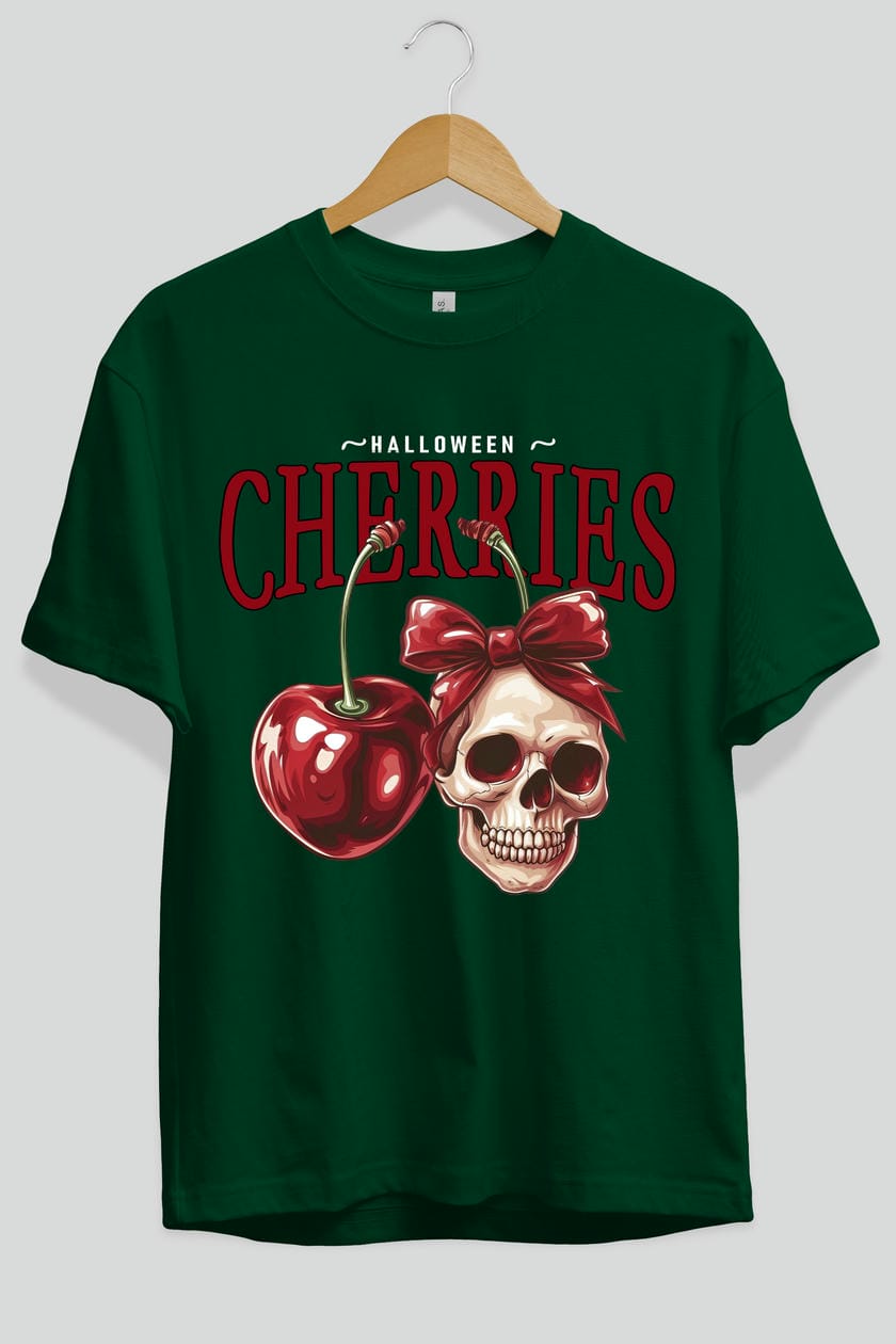 Cherry Cherries 1 Ön Baskılı Oversize t-shirt Erkek Kadın Pamuk Bisiklet Yaka tişort
