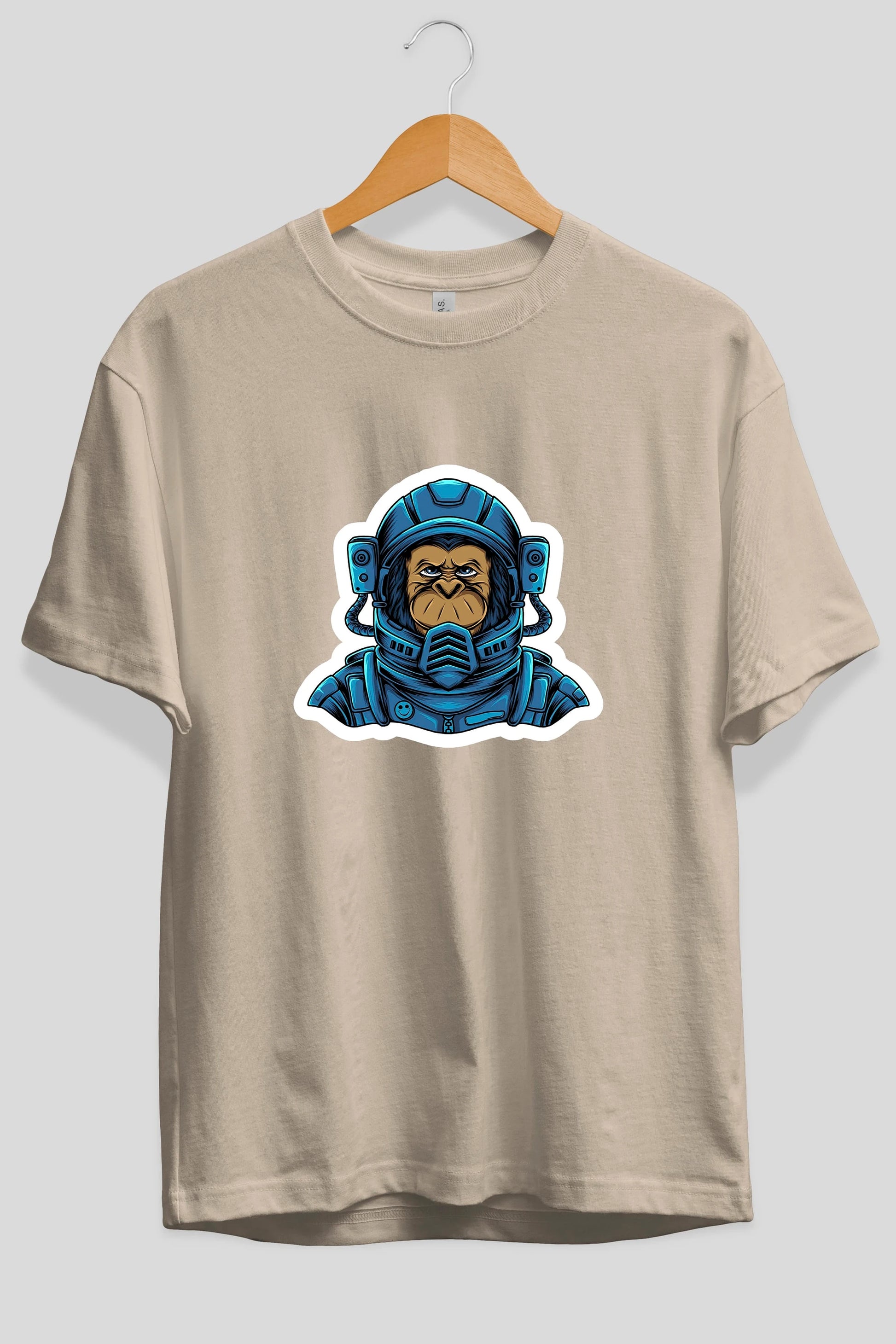 Astromonkey Sticker Ön Baskılı Oversize t-shirt Erkek Kadın Unisex